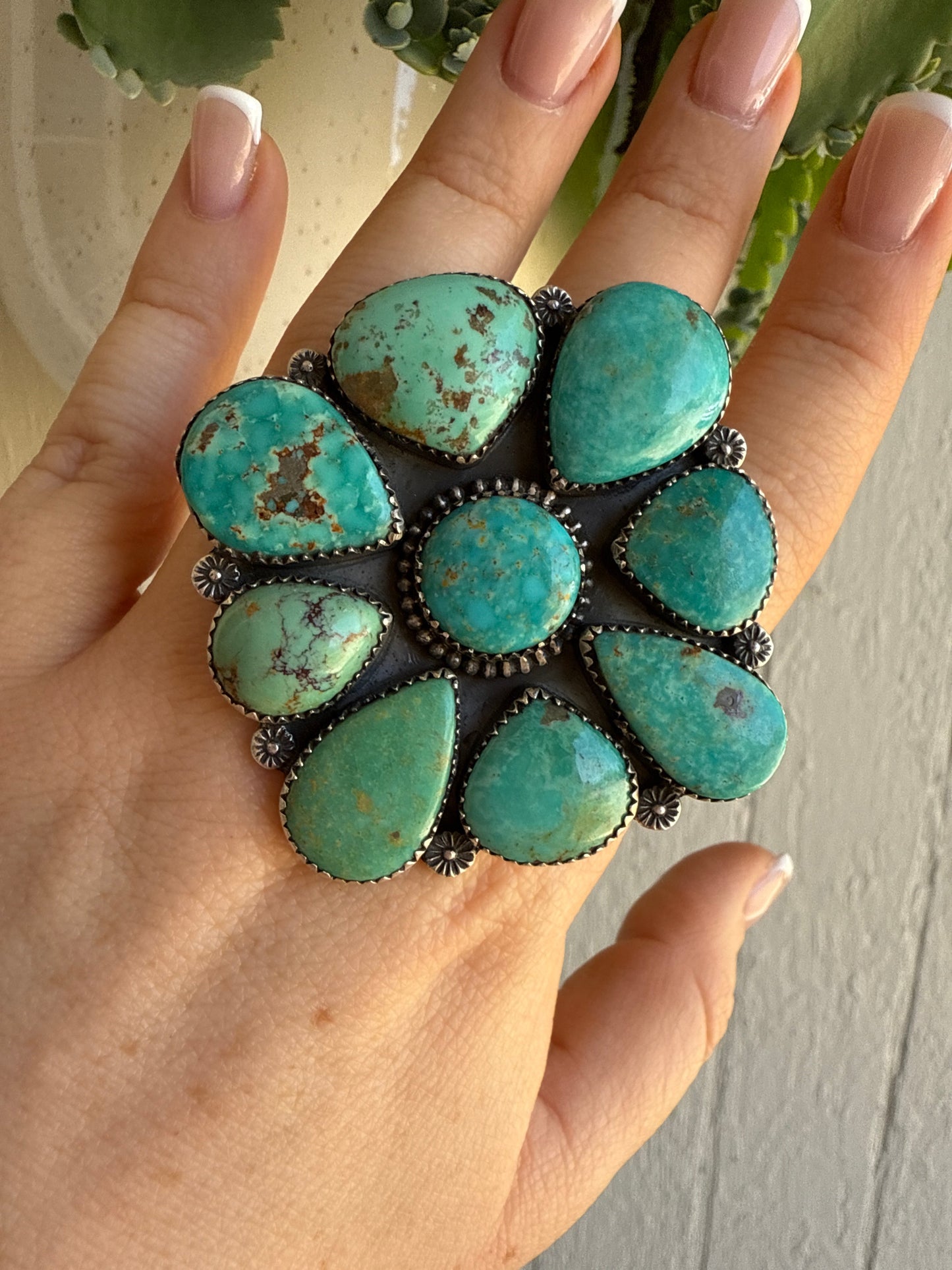 Handmade Turquoise & Sterling Silver Adjustable Statement Ring