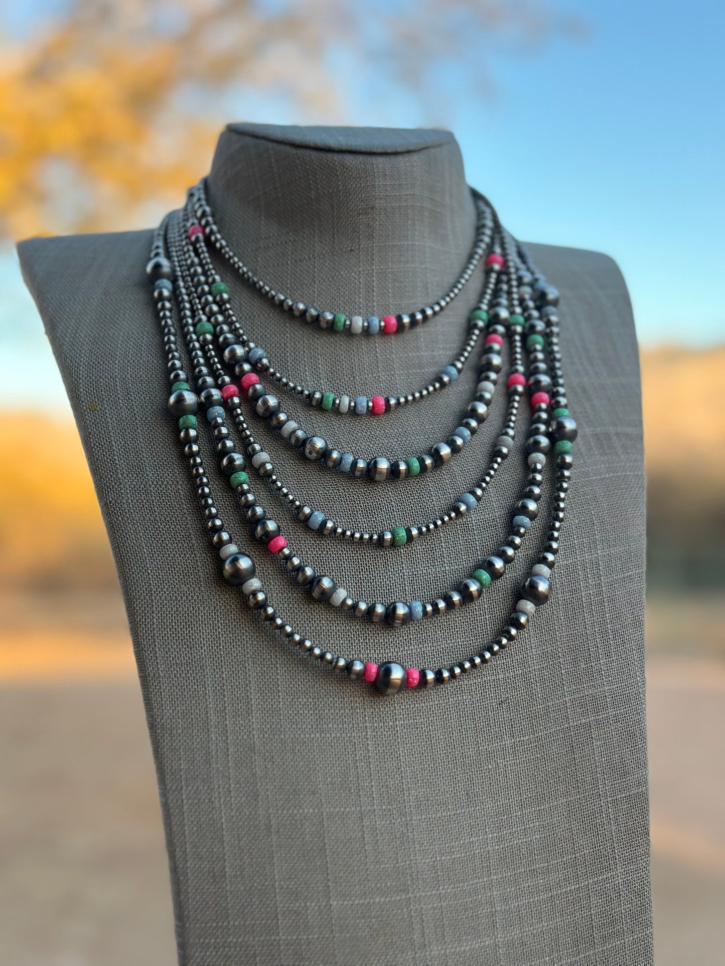 Navajo Style Navajo Pearl Sterling Silver Sherbet Opal Necklaces