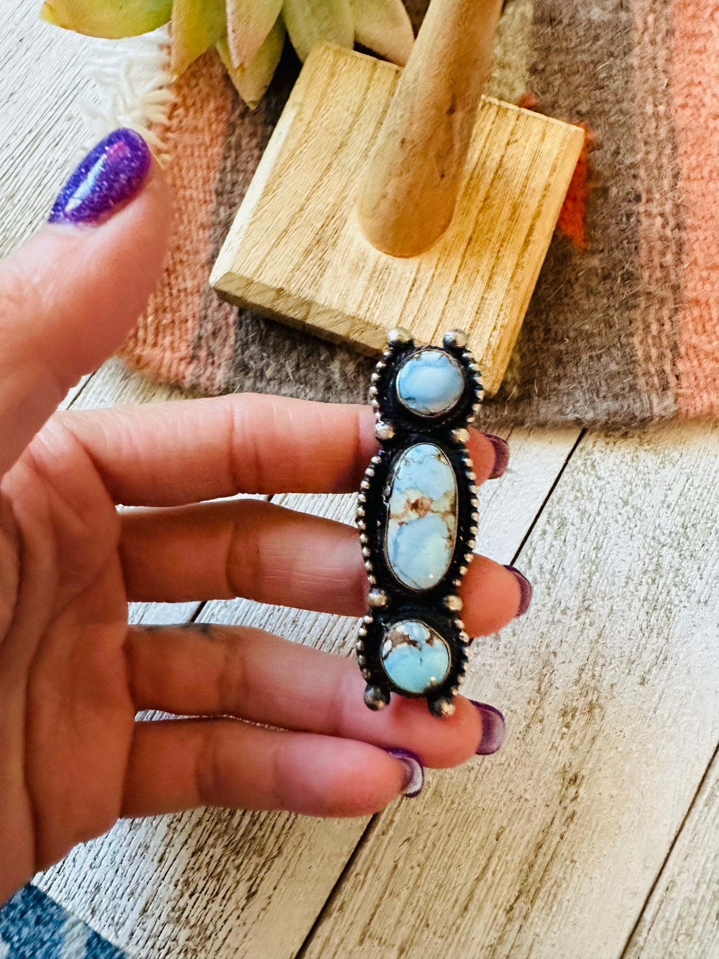 Navajo Golden Hills Turquoise & Sterling Silver Ring Size 6.5 by Kathleen Livingston