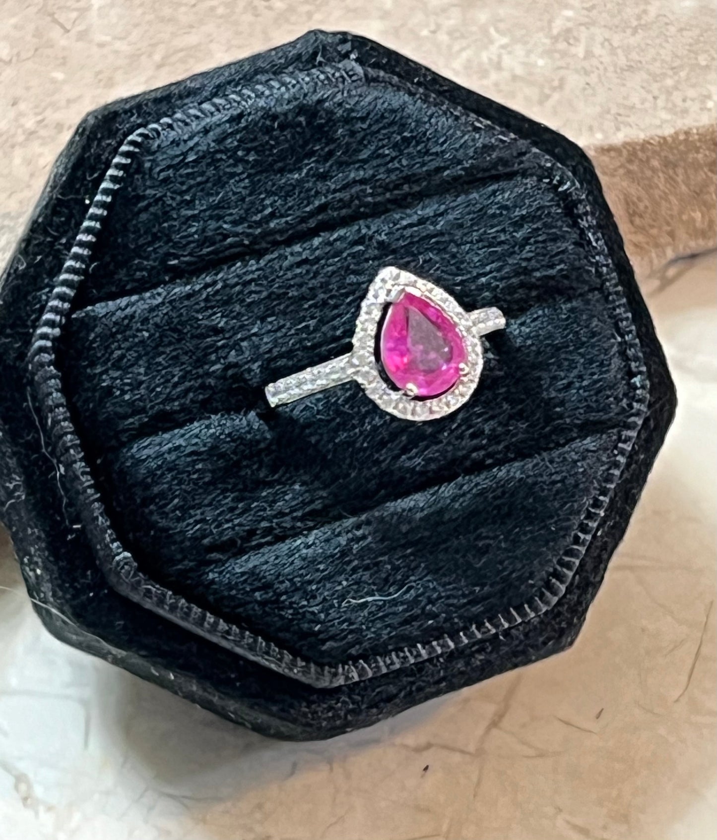 Pink Topaz Tear Drop Shape Sterling Silver Ring
