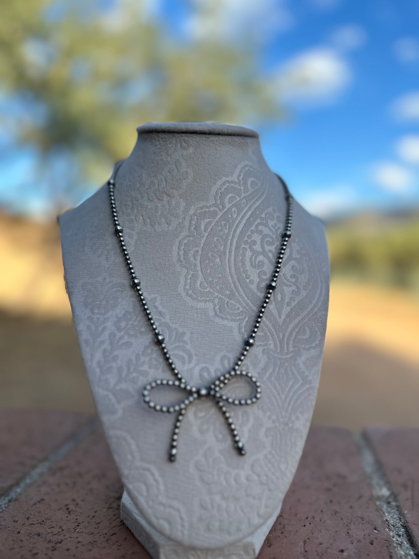 Navajo Made 4-6mm Sterling Silver Pearl Beaded Bow Tie Necklaces