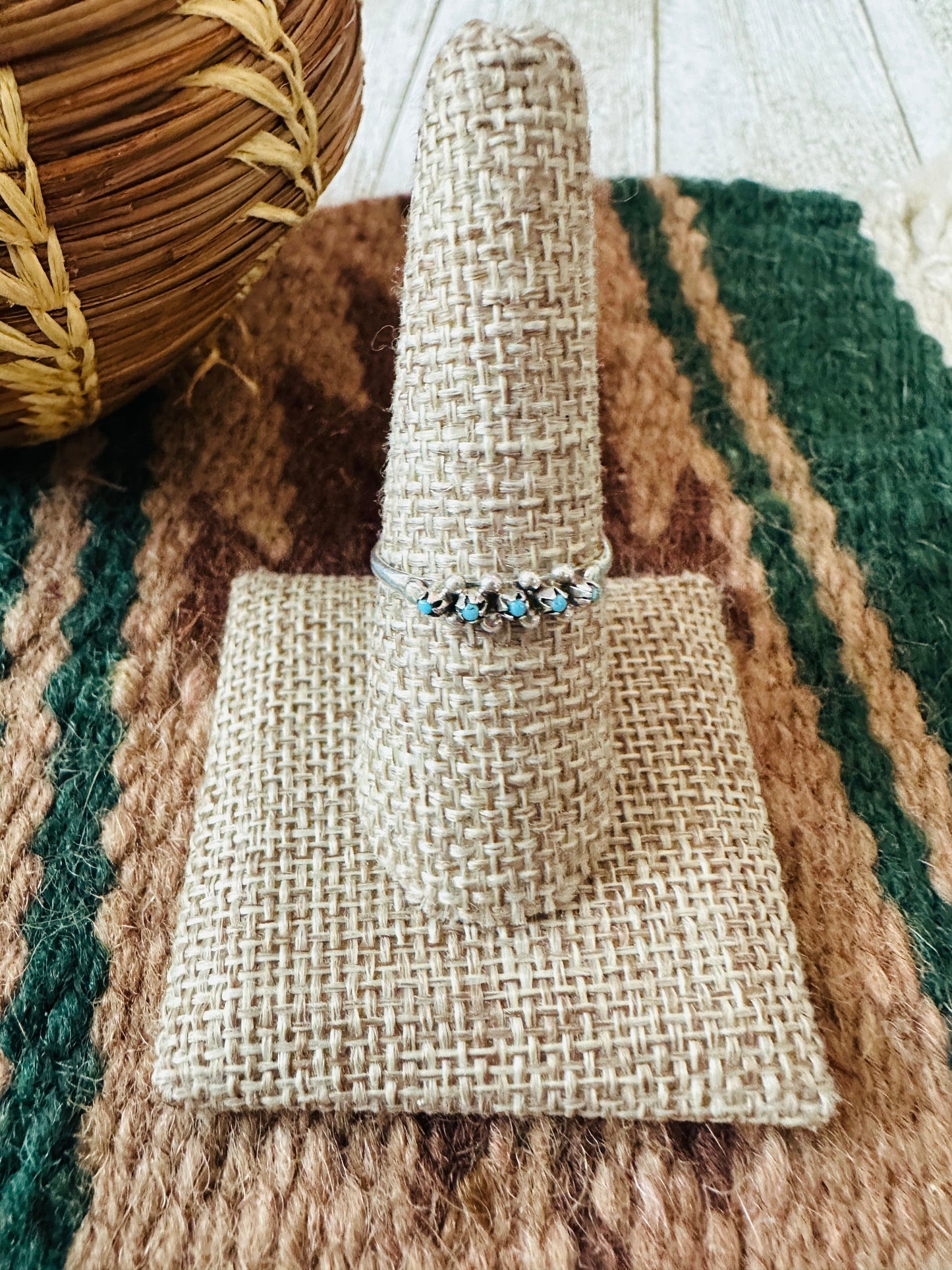 Zuni Sterling Silver & Turquoise Petit Point Band Ring