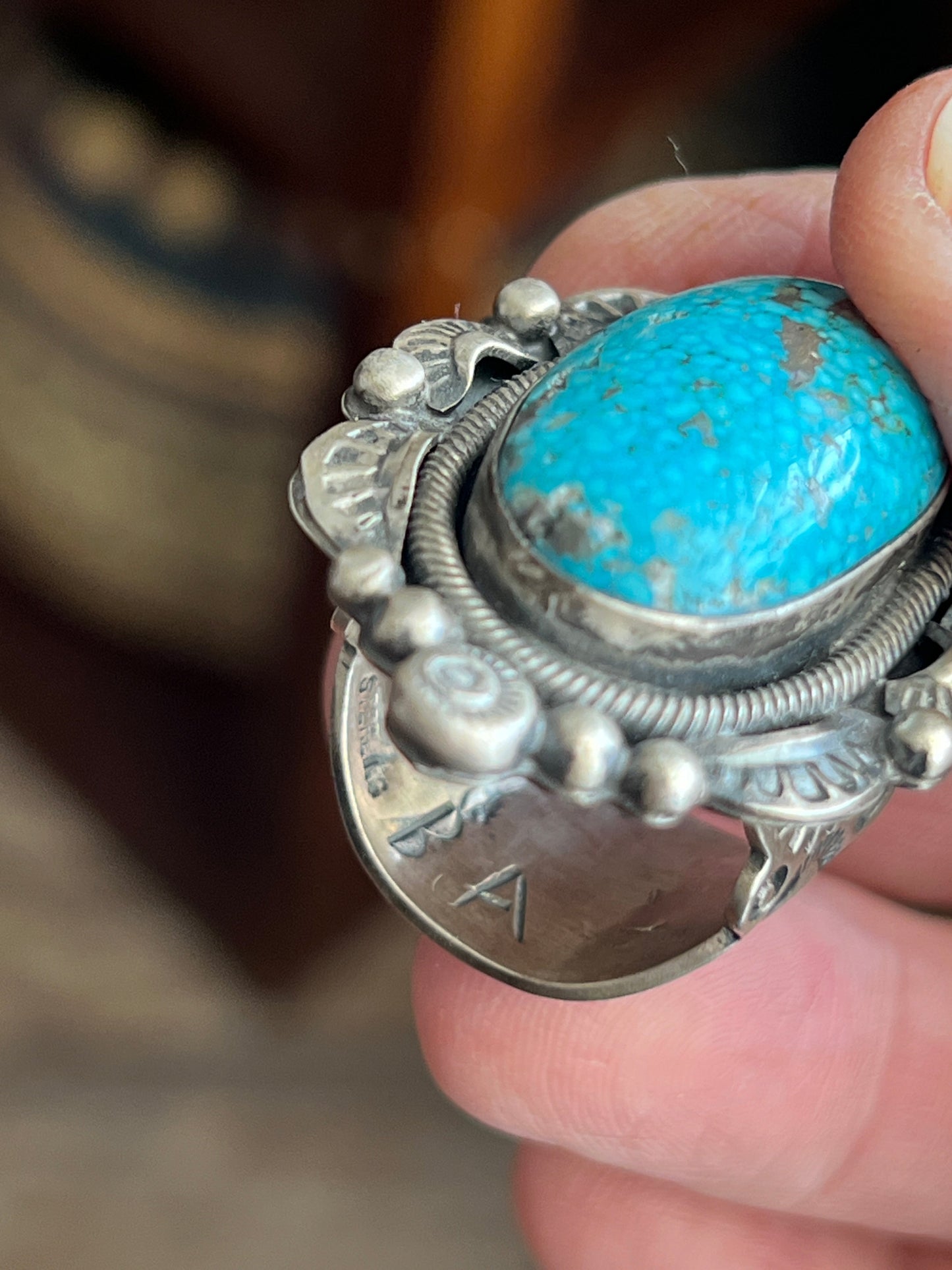 Navajo Sterling Silver and Natural Kingman Web Ring by Boyd Ashley, Size 8