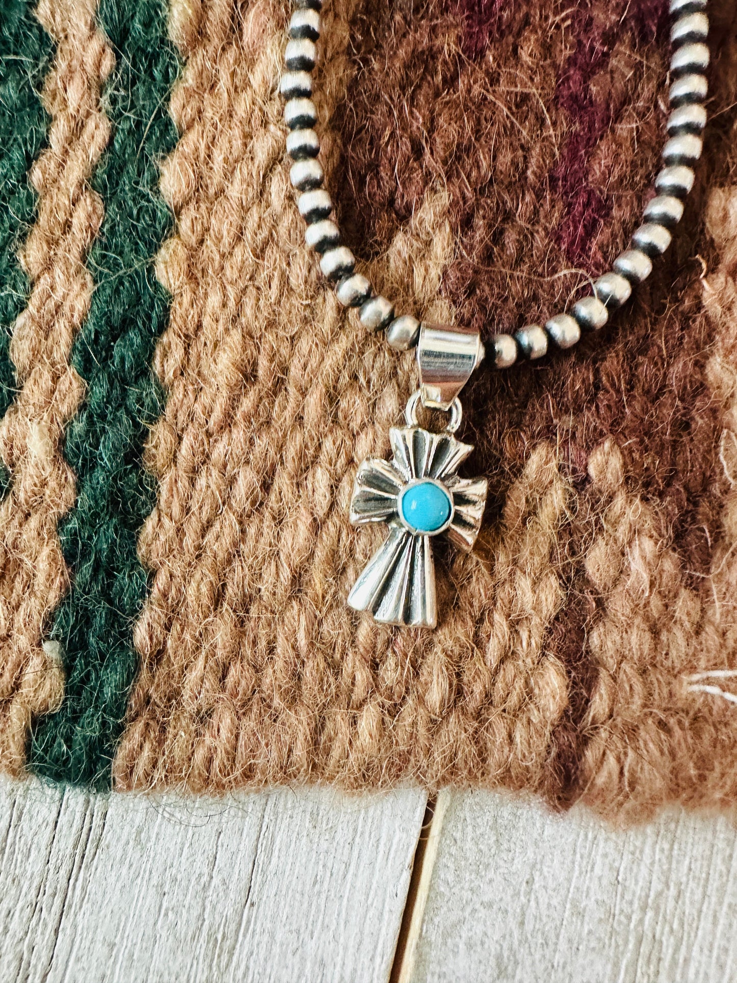 Navajo Turquoise & Sterling Silver Mini Cross Pendant