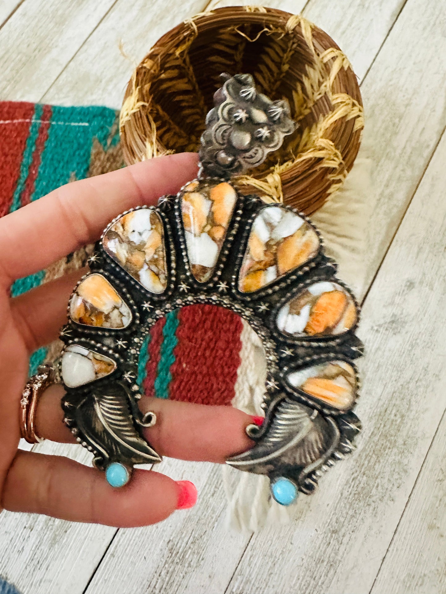 Navajo Sterling Silver, Spice & Turquoise Naja Pendant by Shawn Cayatineto
