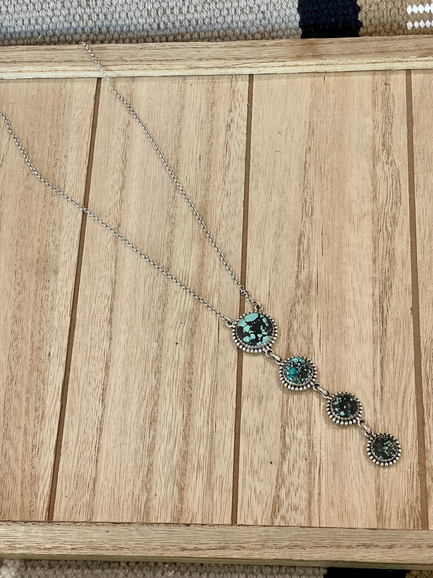 Handmade Sterling Silver & New Lander Turquoise Drop Necklace Signed Nizhoni