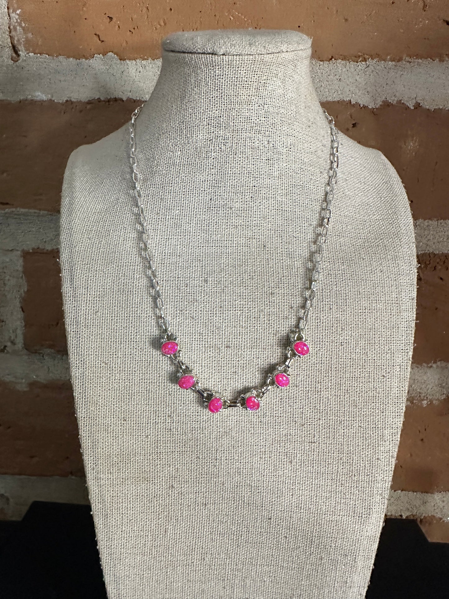 Handmade Sterling Silver & Hot Pink Fire Opal Necklace