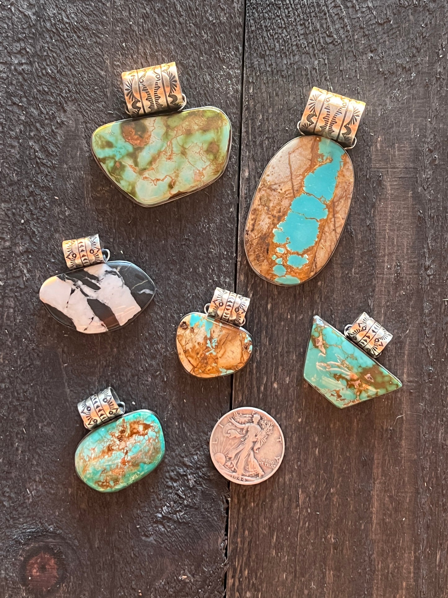 Navajo Sterling Silver and Sonoran Turquoise Solo Pendant by Angela Martin