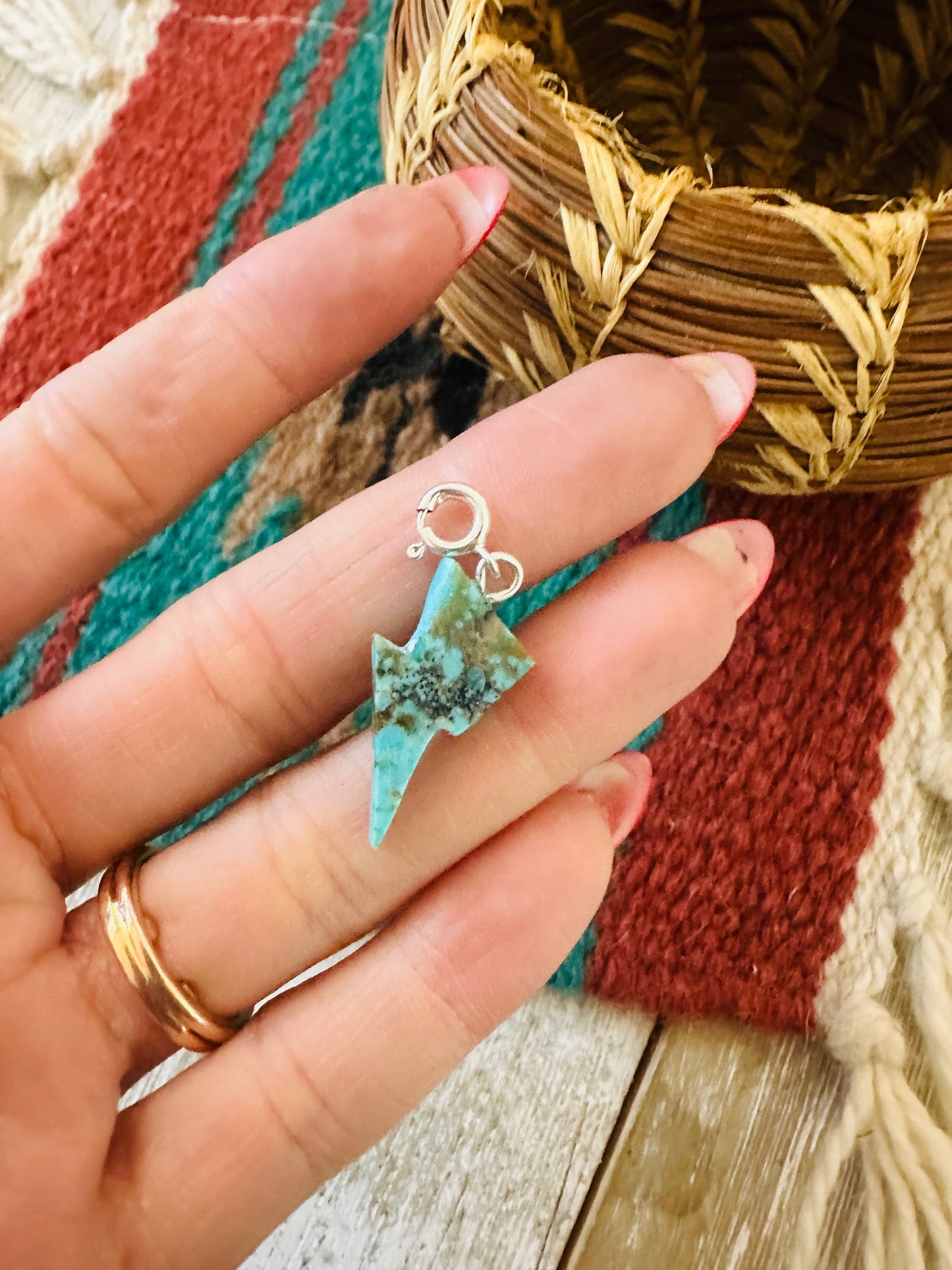 Navajo Hand Carved Turquoise Lightning Bolt Charm