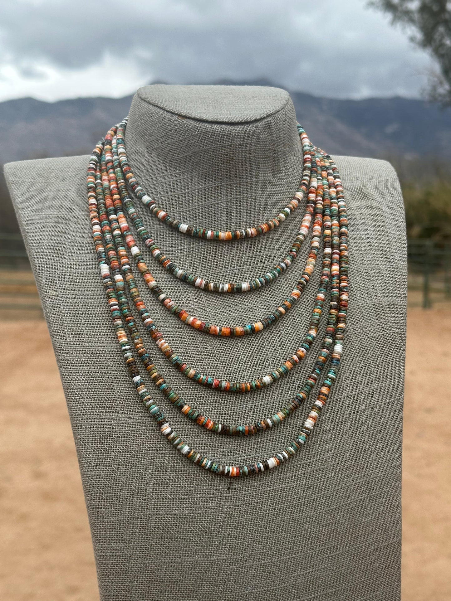 Navajo Kingman Turquoise & Spiny Sterling Silver 5mm Beaded Necklace