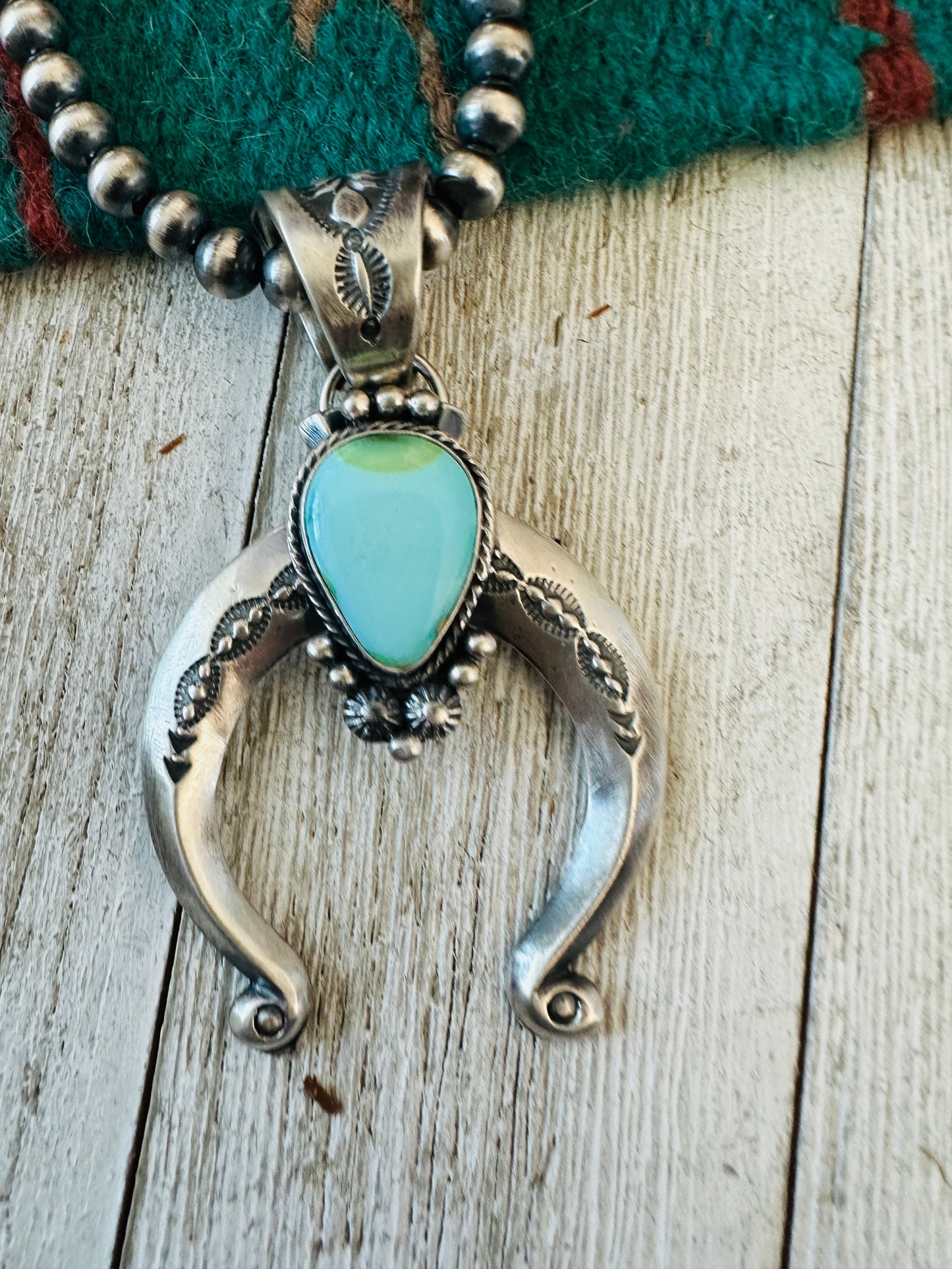 Navajo Sterling Silver & Turquoise Beaded Naja Necklace