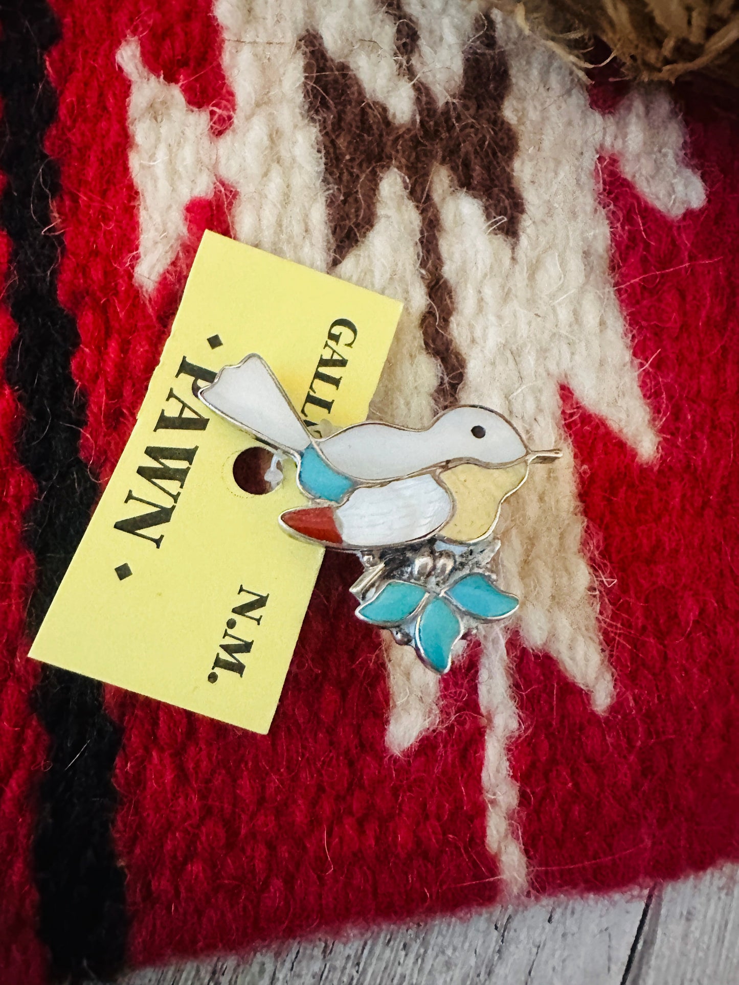 Vintage Old Pawn Zuni Multi Stone & Sterling Silver Inlay Bird Brooch/ Pendant