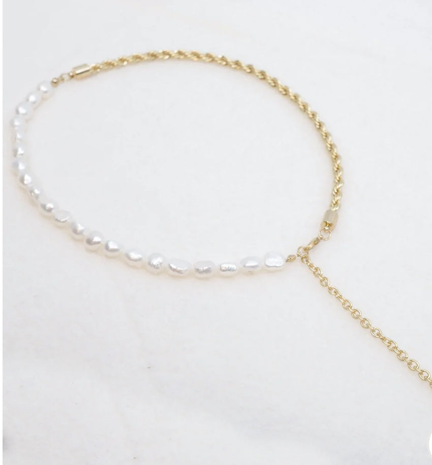 Half & Half Gold, Pearls Lariat Necklace