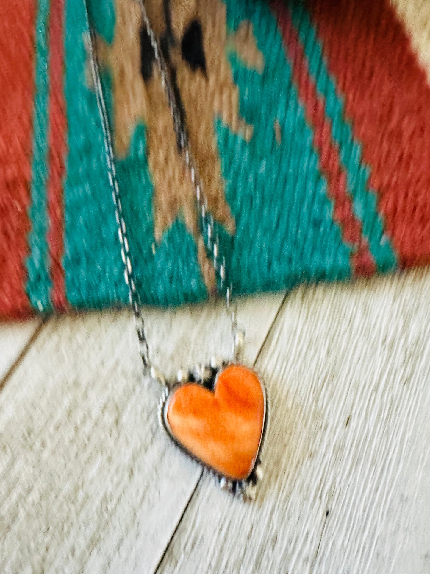 Navajo Sterling Silver & Orange Spiny Heart Necklace