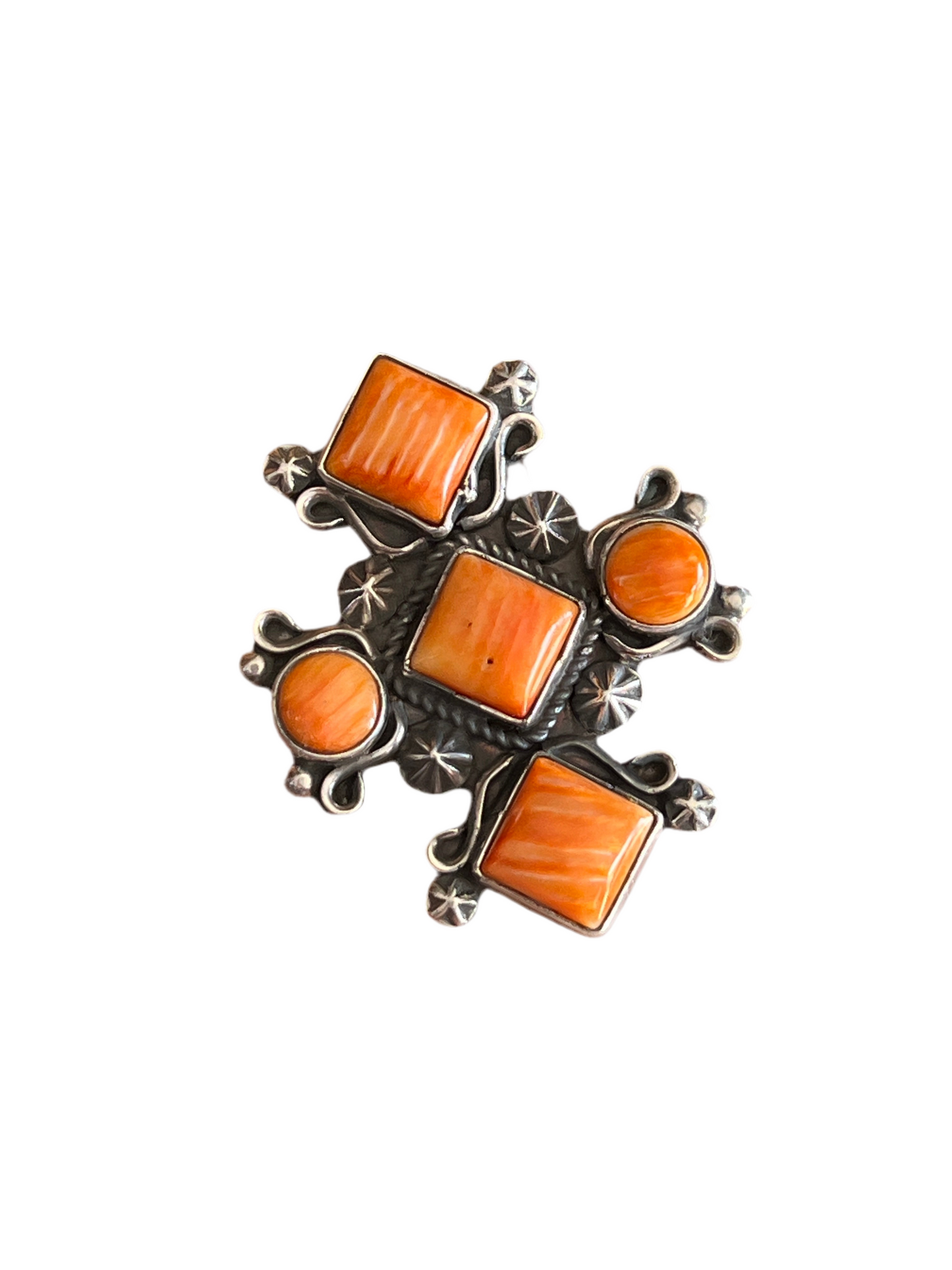 Apache Sterling Silver and Orange Spiny Oyster Shell Intuition Ring, Size 8