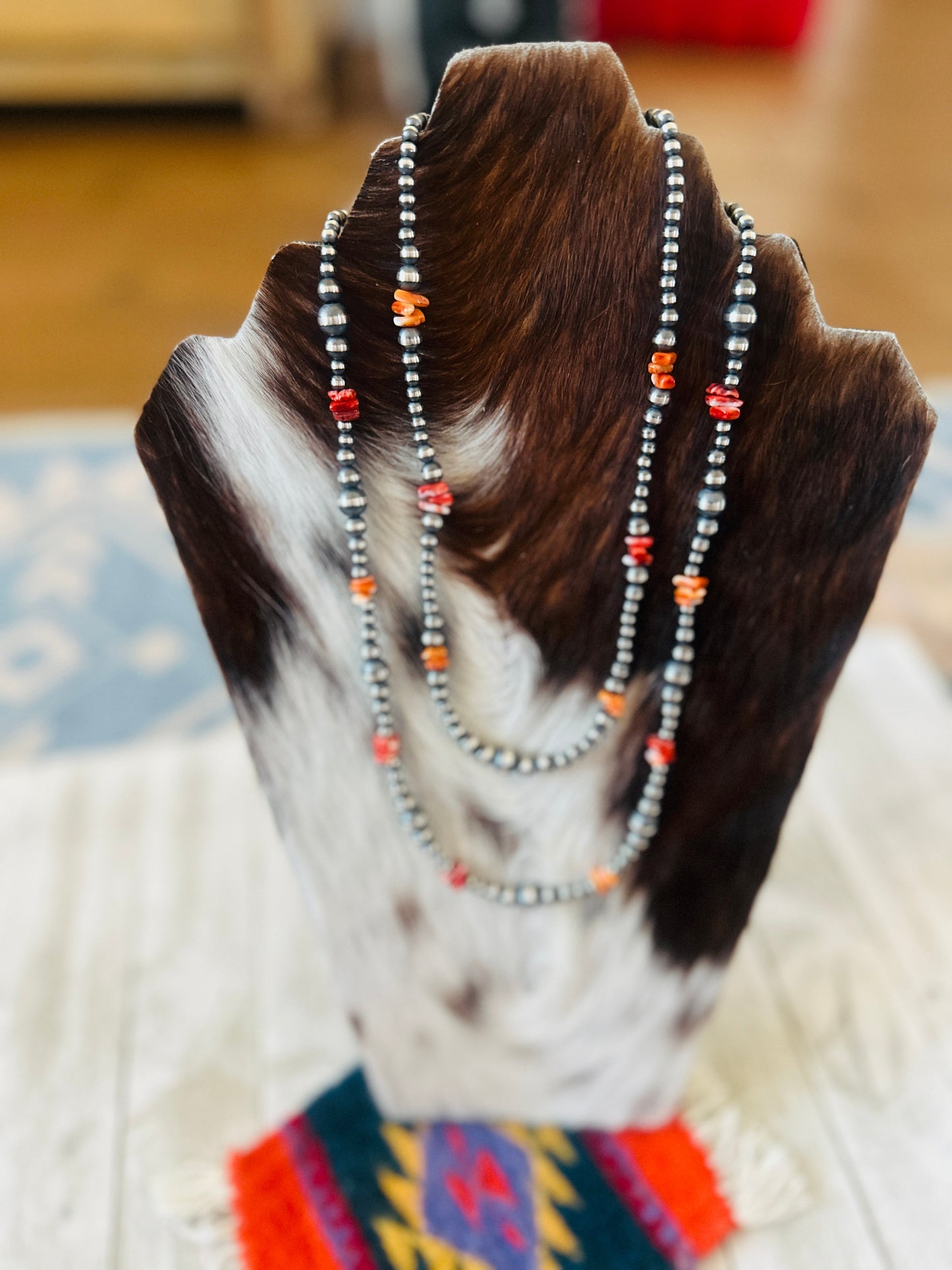 Navajo Sterling Silver & Spiny Oyster Beaded Necklace