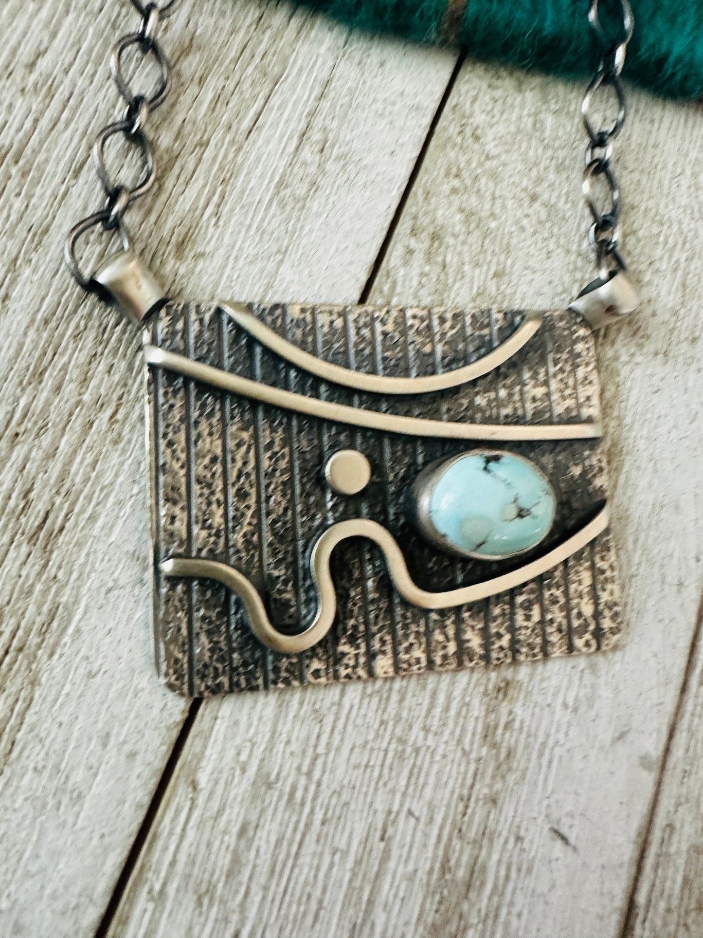 Navajo Sterling Silver & Golden Hills Turquoise Abstract Necklace