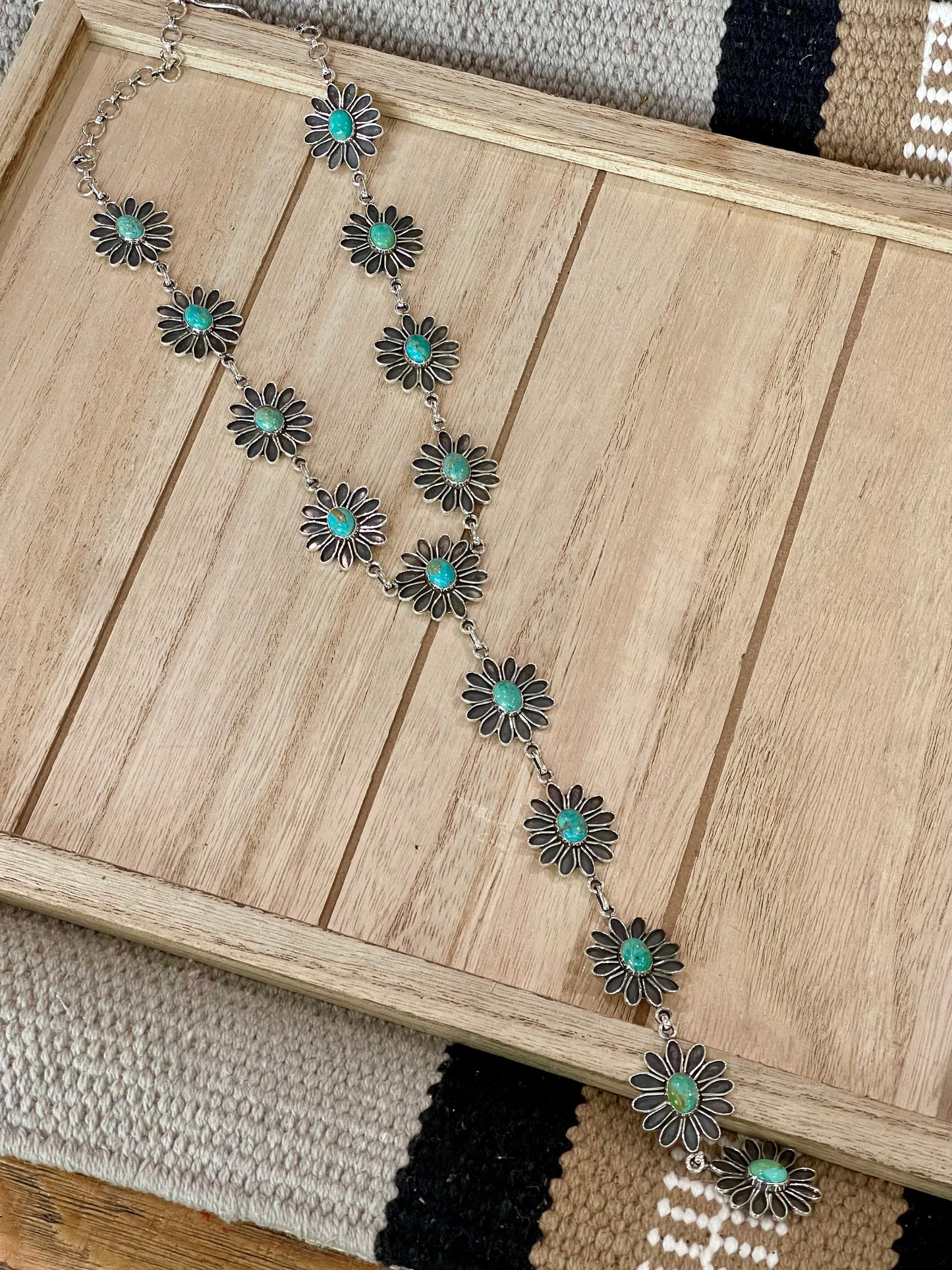 Handmade Sterling Silver & Turquoise Flower Drop Necklace