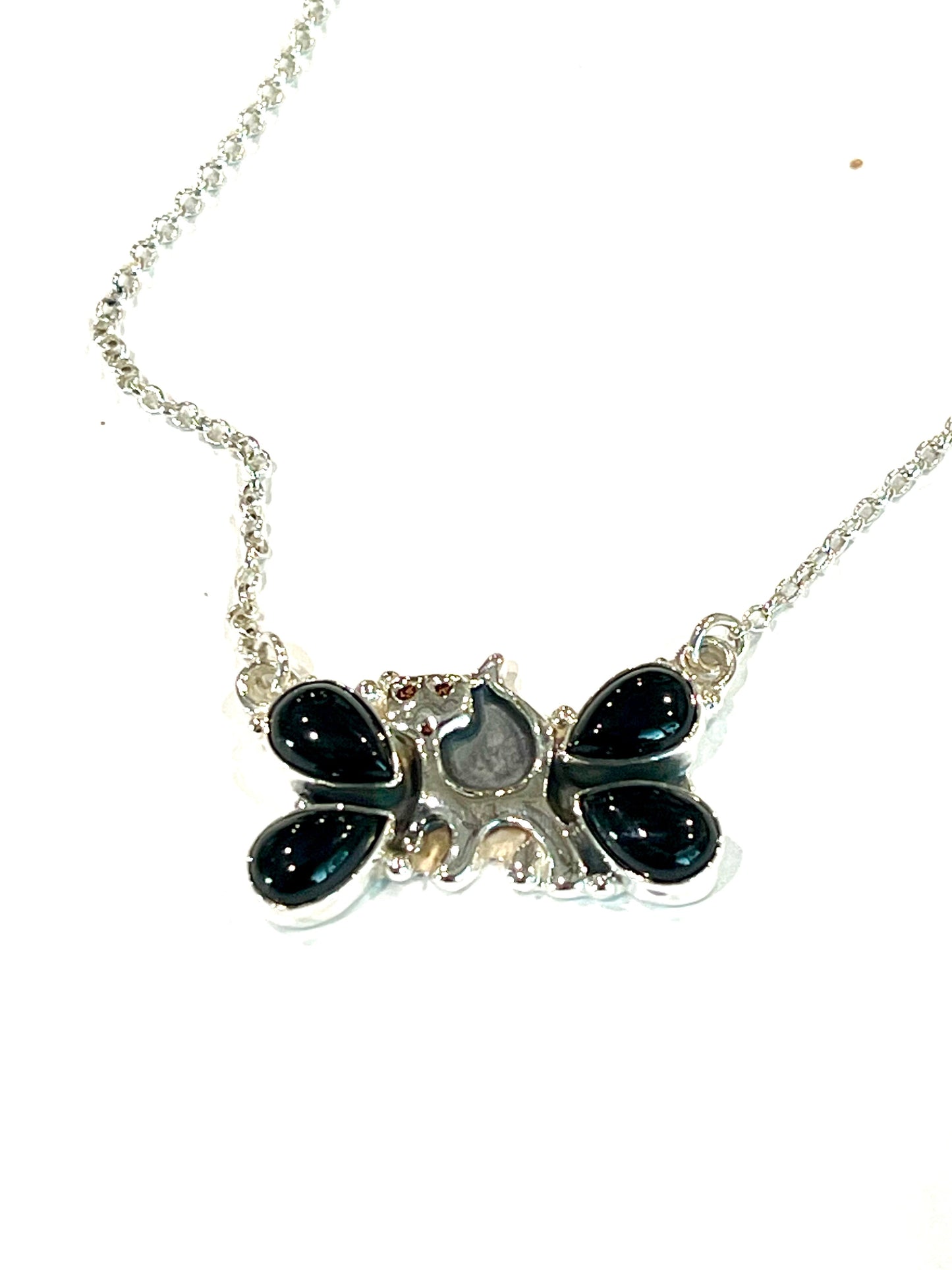 Beautiful Handmade Sterling Silver, Onyx Spooky Cat Necklace