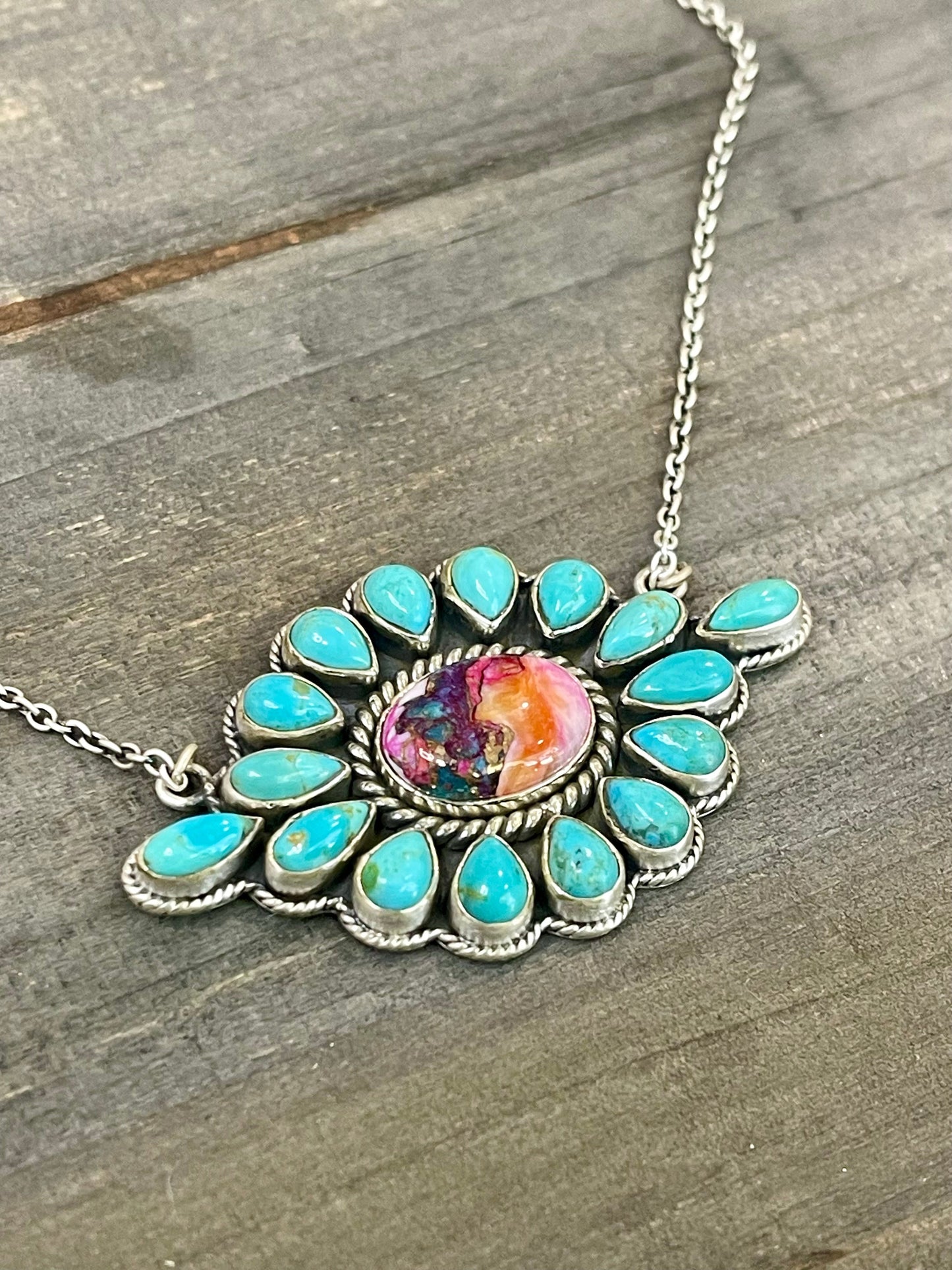 Handmade Sterling Silver, Turquoise & Pink Dream Mojave Necklace