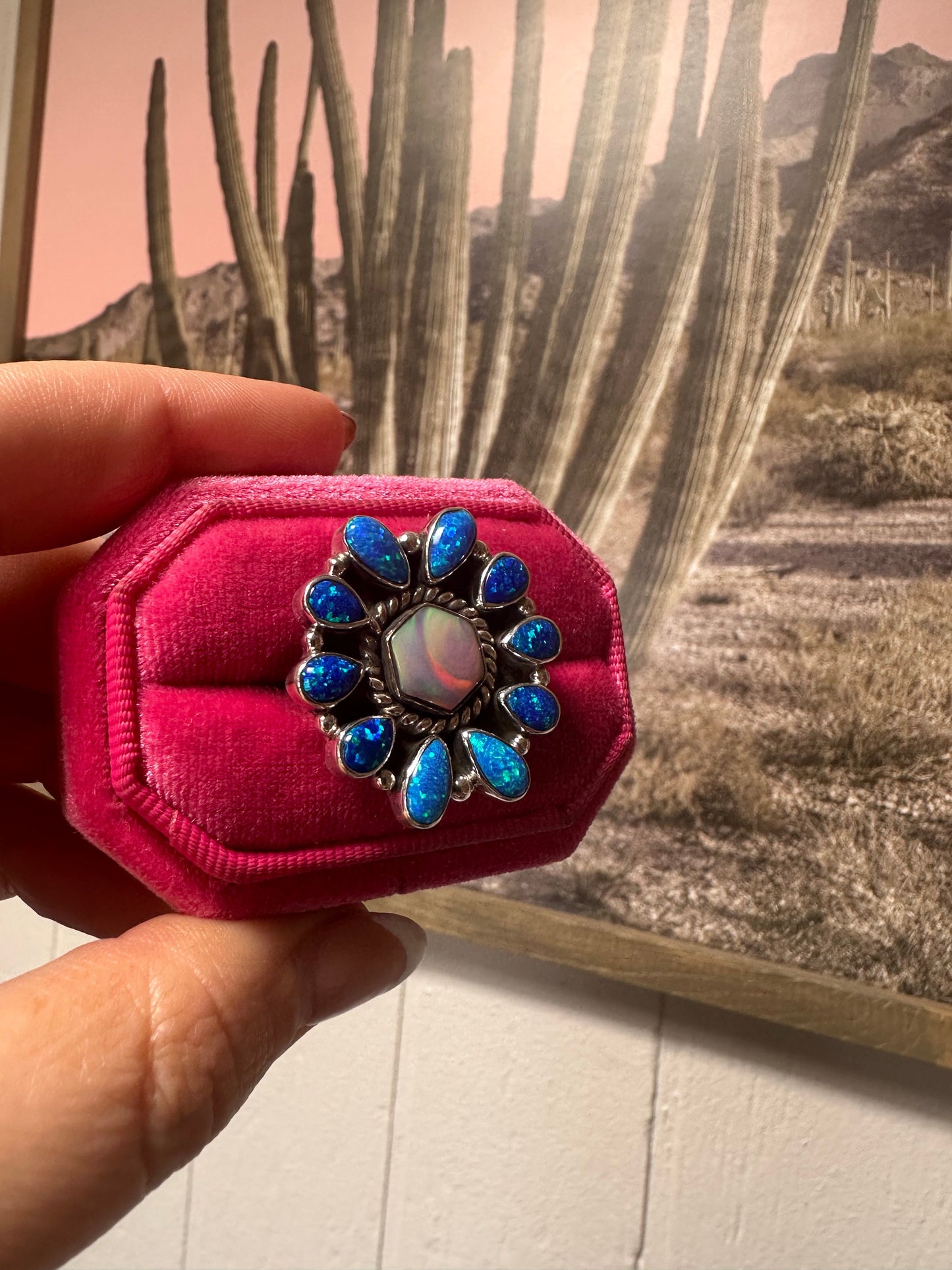 Handmade Opal & Sterling Silver Adjustable Ring Signed Nizhoni