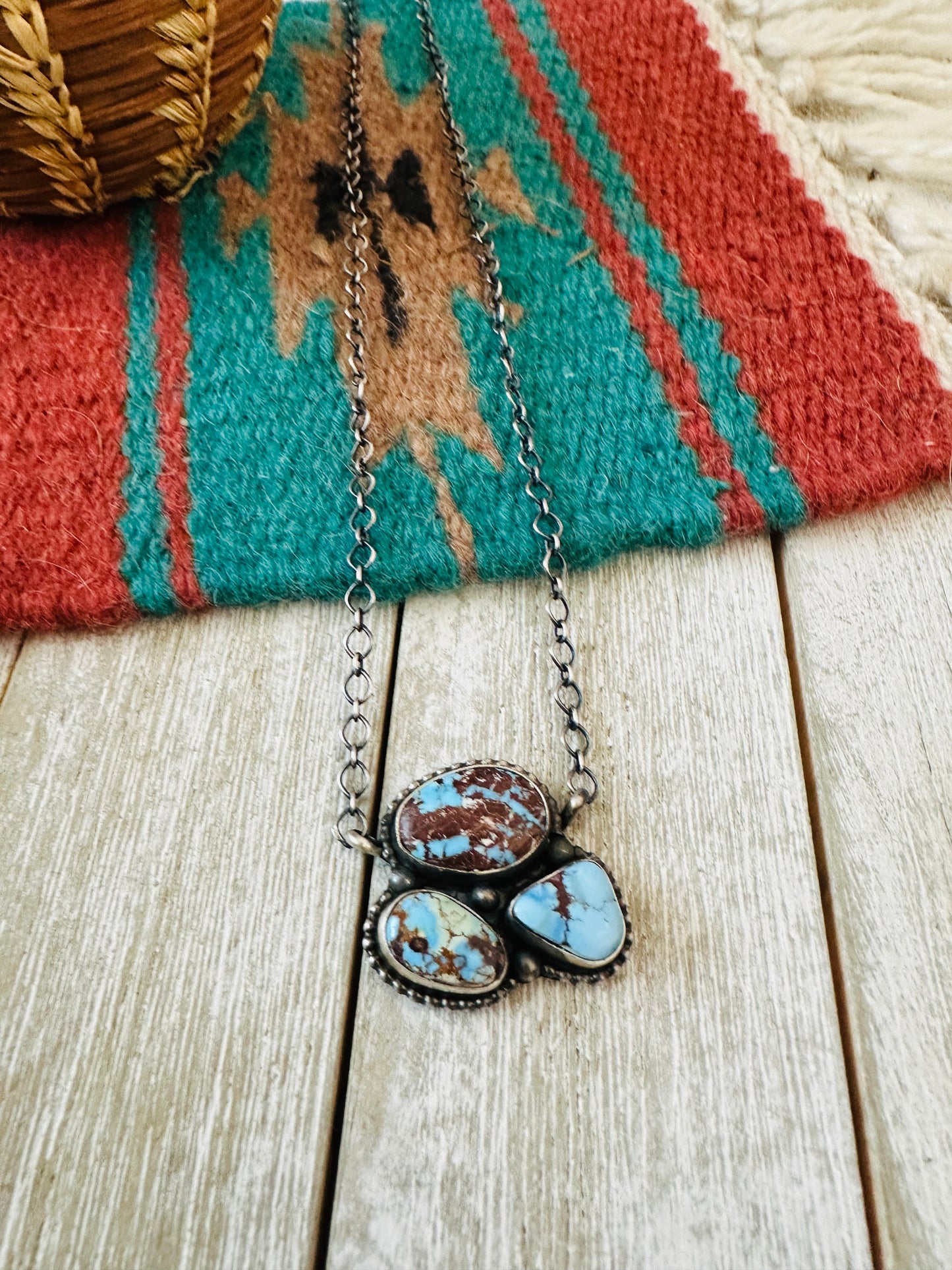 Navajo Sterling Silver & Golden Hills Turquoise Cluster Necklace
