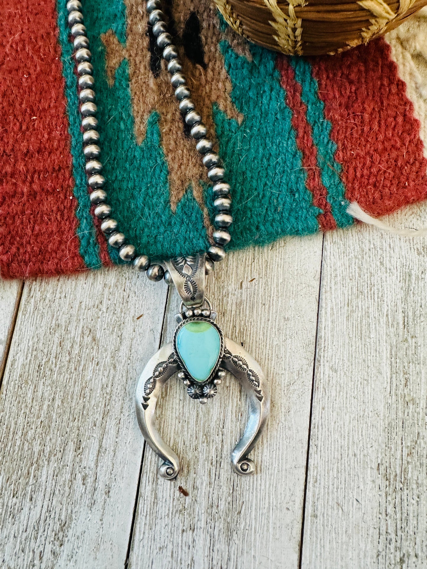 Navajo Sterling Silver & Turquoise Beaded Naja Necklace