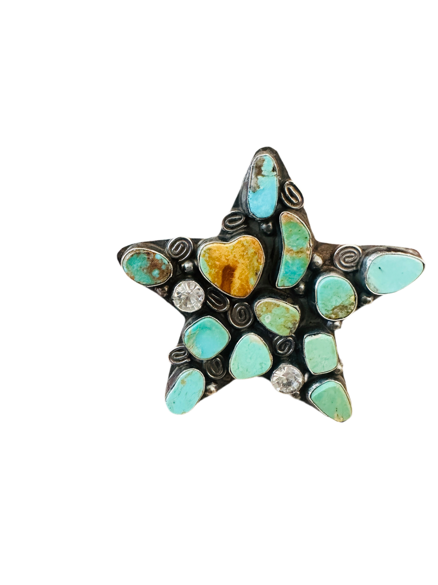 Navajo Royston Turquoise, CZ & Sterling Silver Adjustable Star Ring by Jacqueline Silver