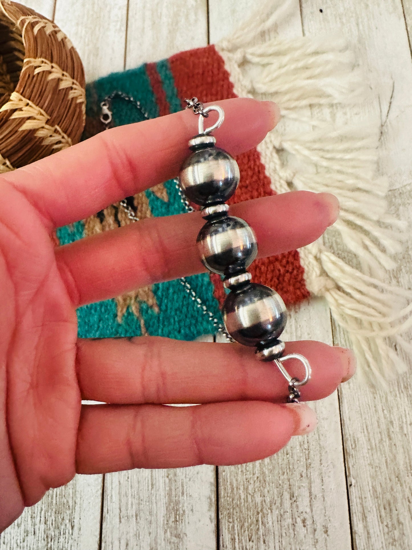 Navajo Sterling Silver Pearl Beaded Chain Necklace