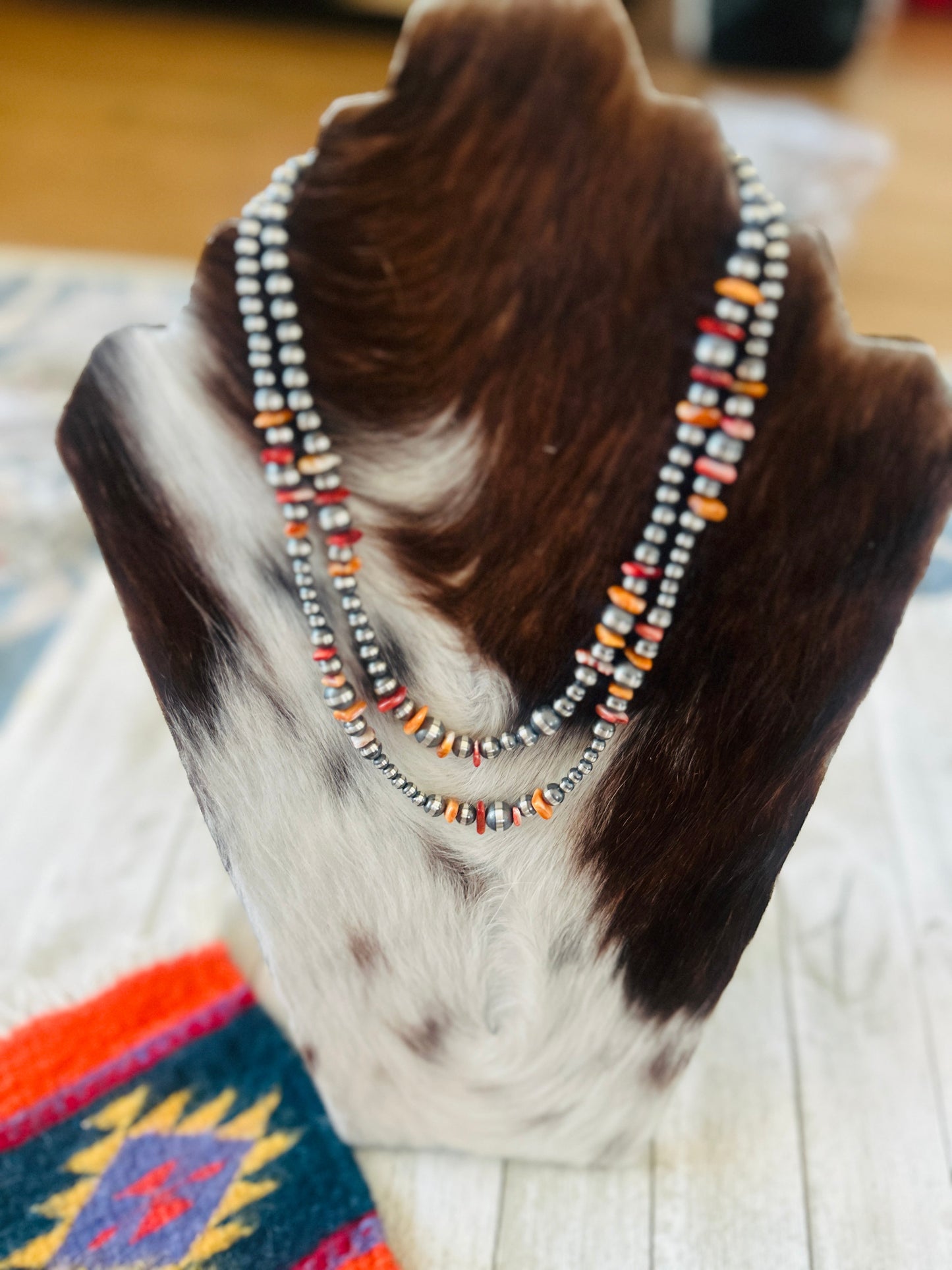 Navajo Sterling Silver & Spiny Oyster Beaded Necklace