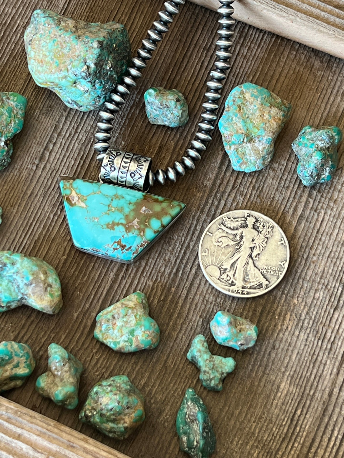 Navajo Sterling Silver and Royston Turquoise Solo Pendant by Angela Martin