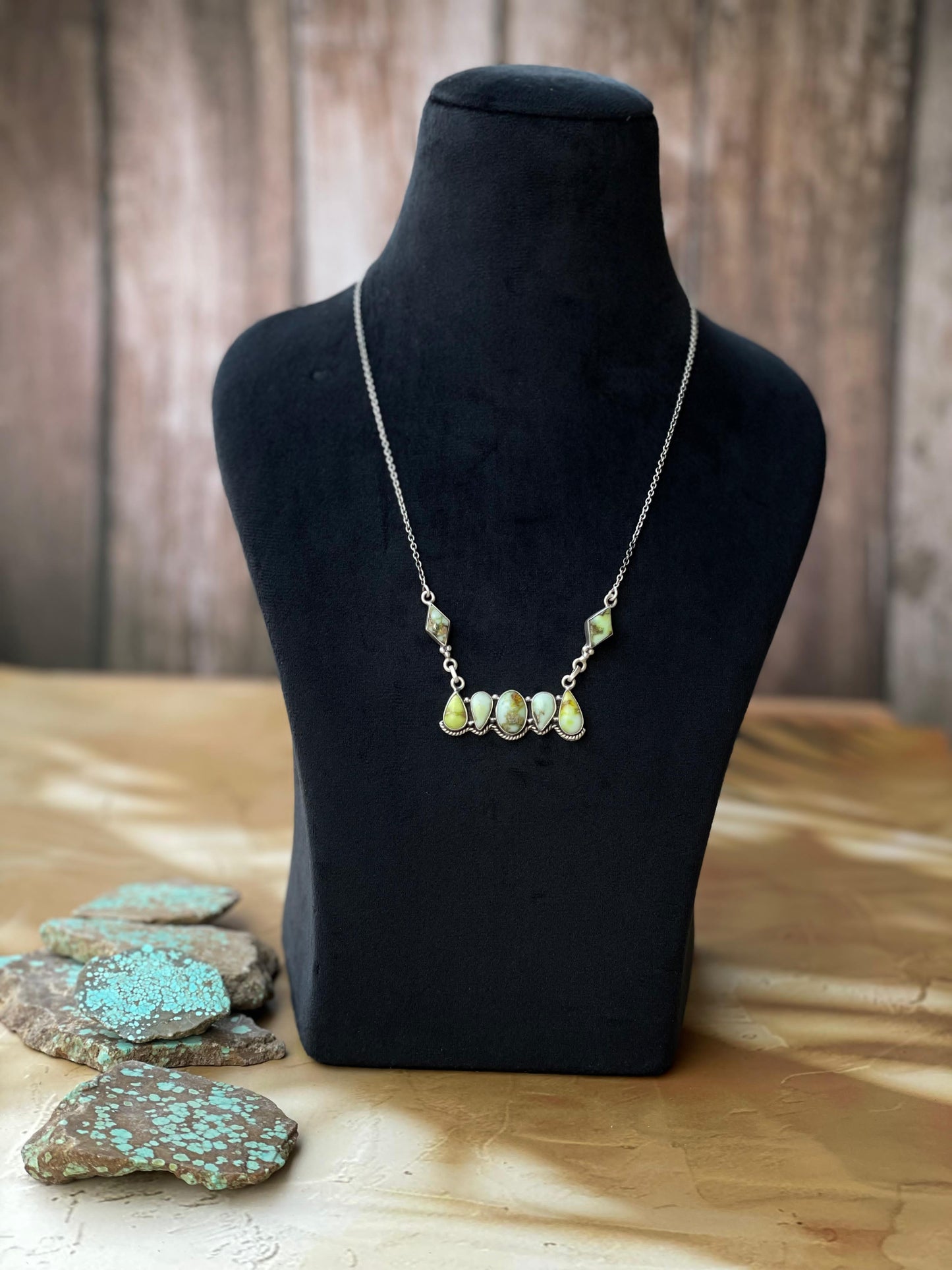 Beautiful Handmade Sterling Silver & Palomino Turquoise Bar Necklace