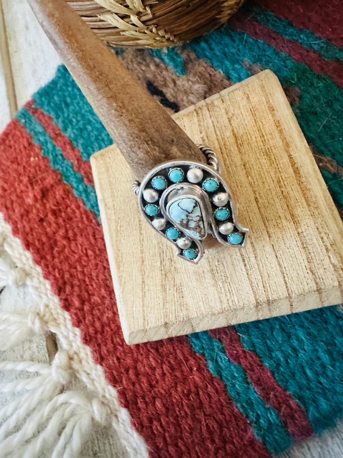 Navajo Sterling Silver & Turquoise Adjustable Horseshoe Ring