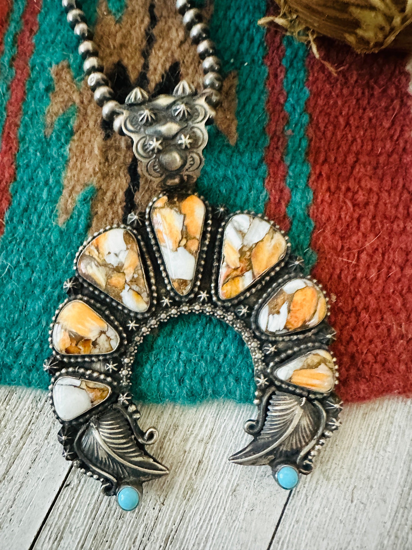 Navajo Sterling Silver, Spice & Turquoise Naja Pendant by Shawn Cayatineto