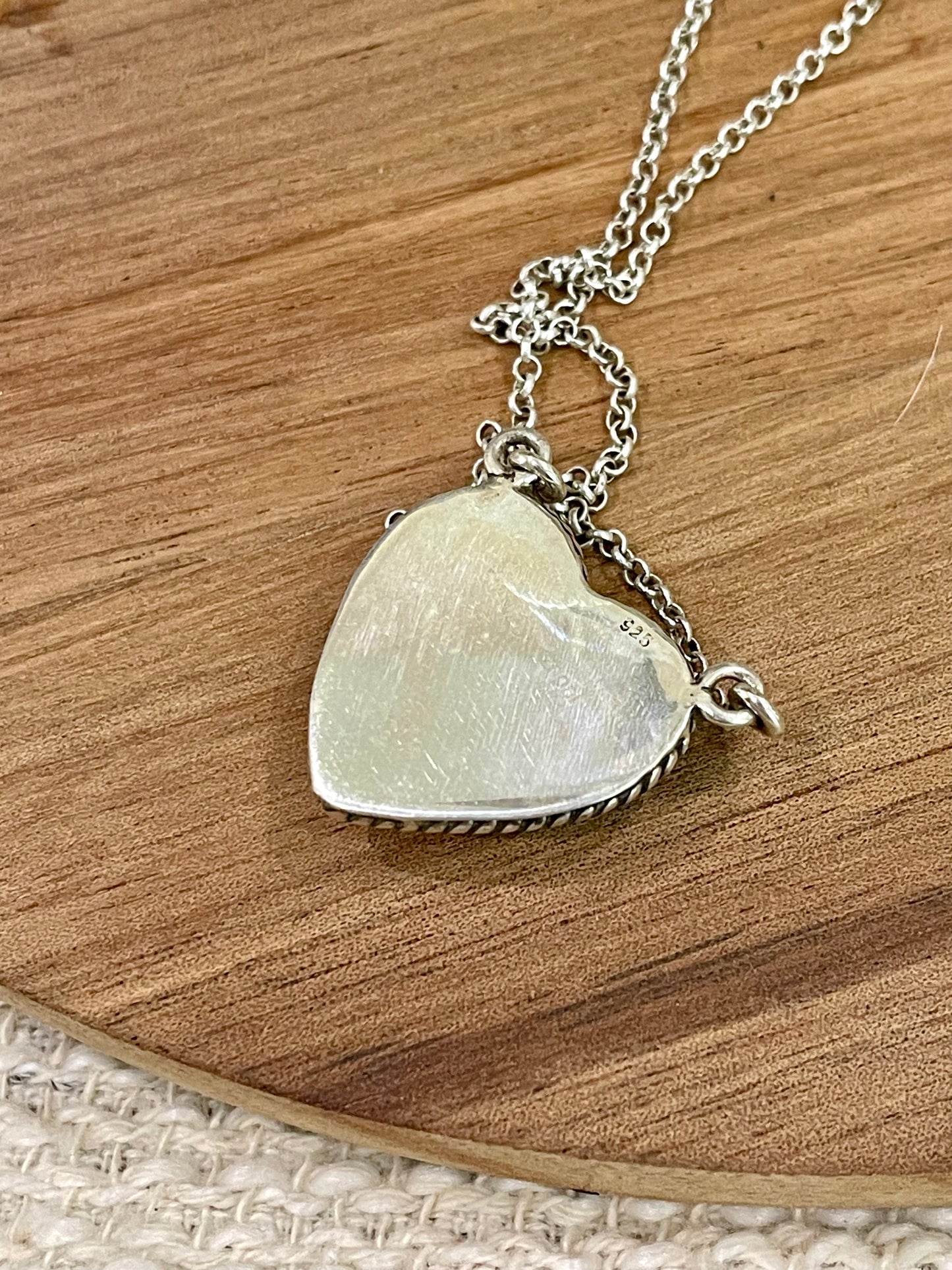 Handmade Sterling Silver, White Buffalo Heart Necklace Signed Nizhoni