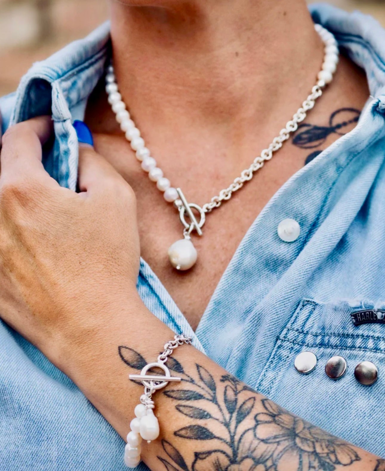 Half & Half Pearl and Silver Necklace