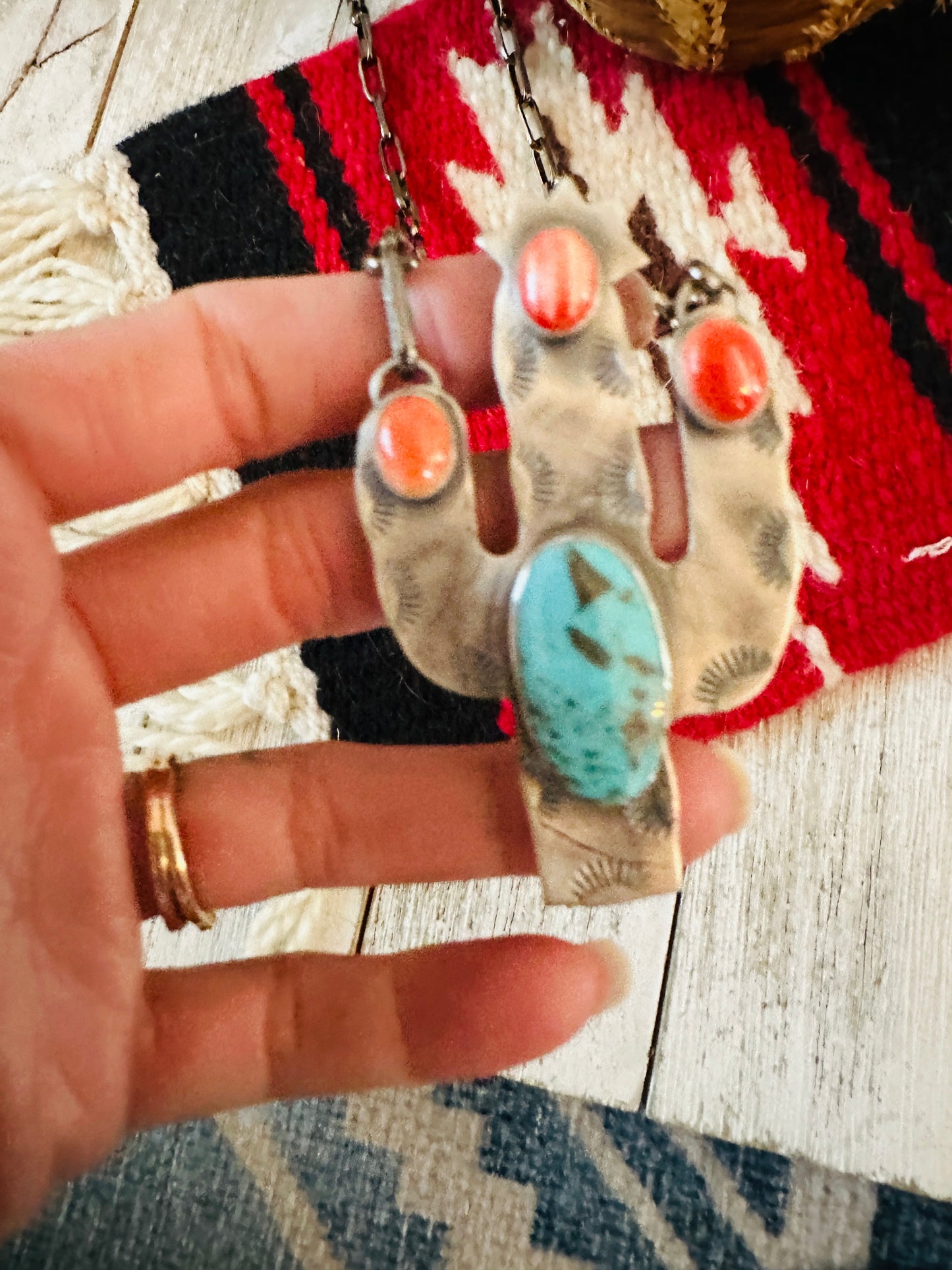 Navajo Sterling Silver, Turquoise & Spiny Cactus Necklace