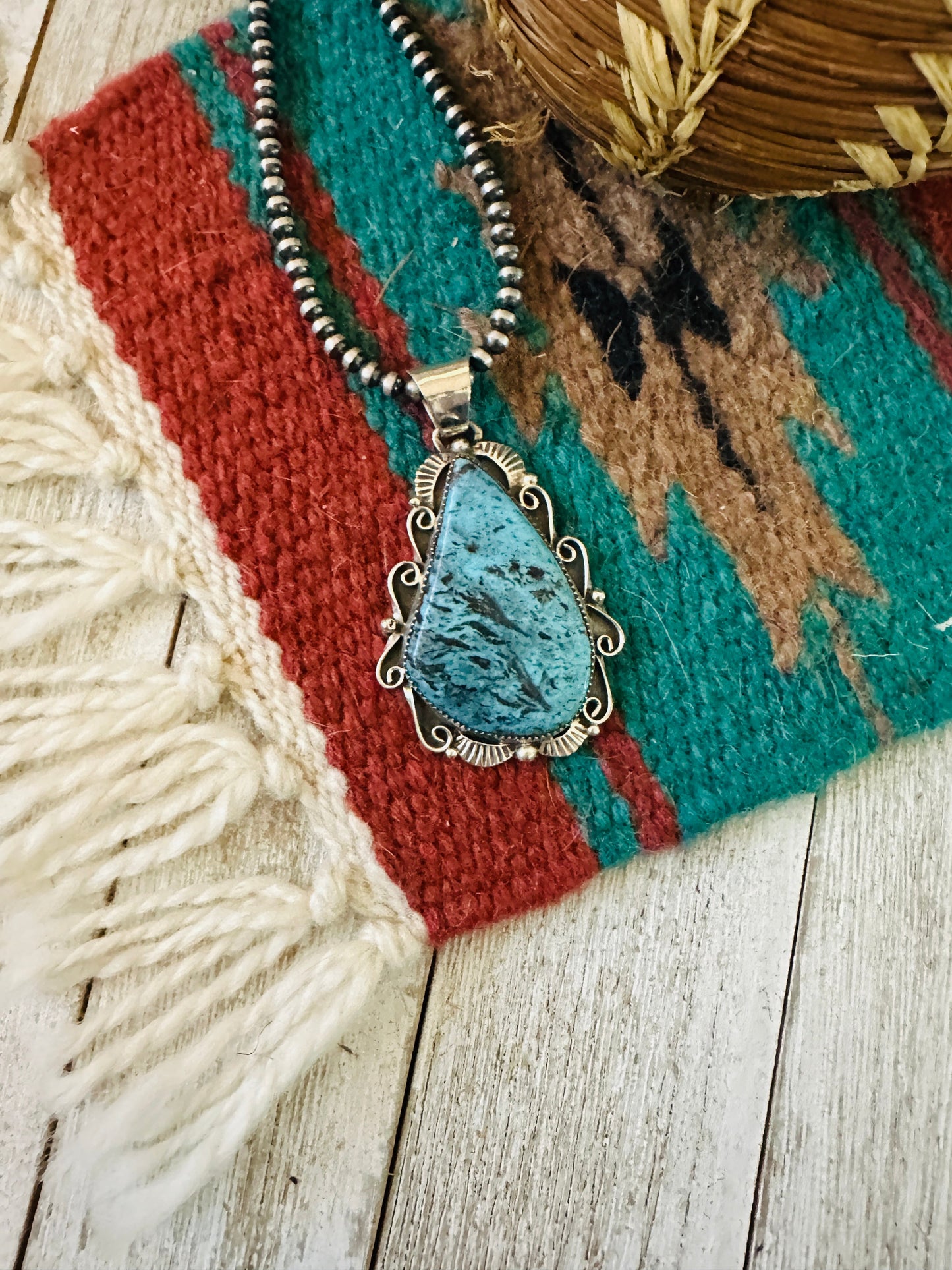 Navajo Kingman Turquoise & Sterling Silver Pendant