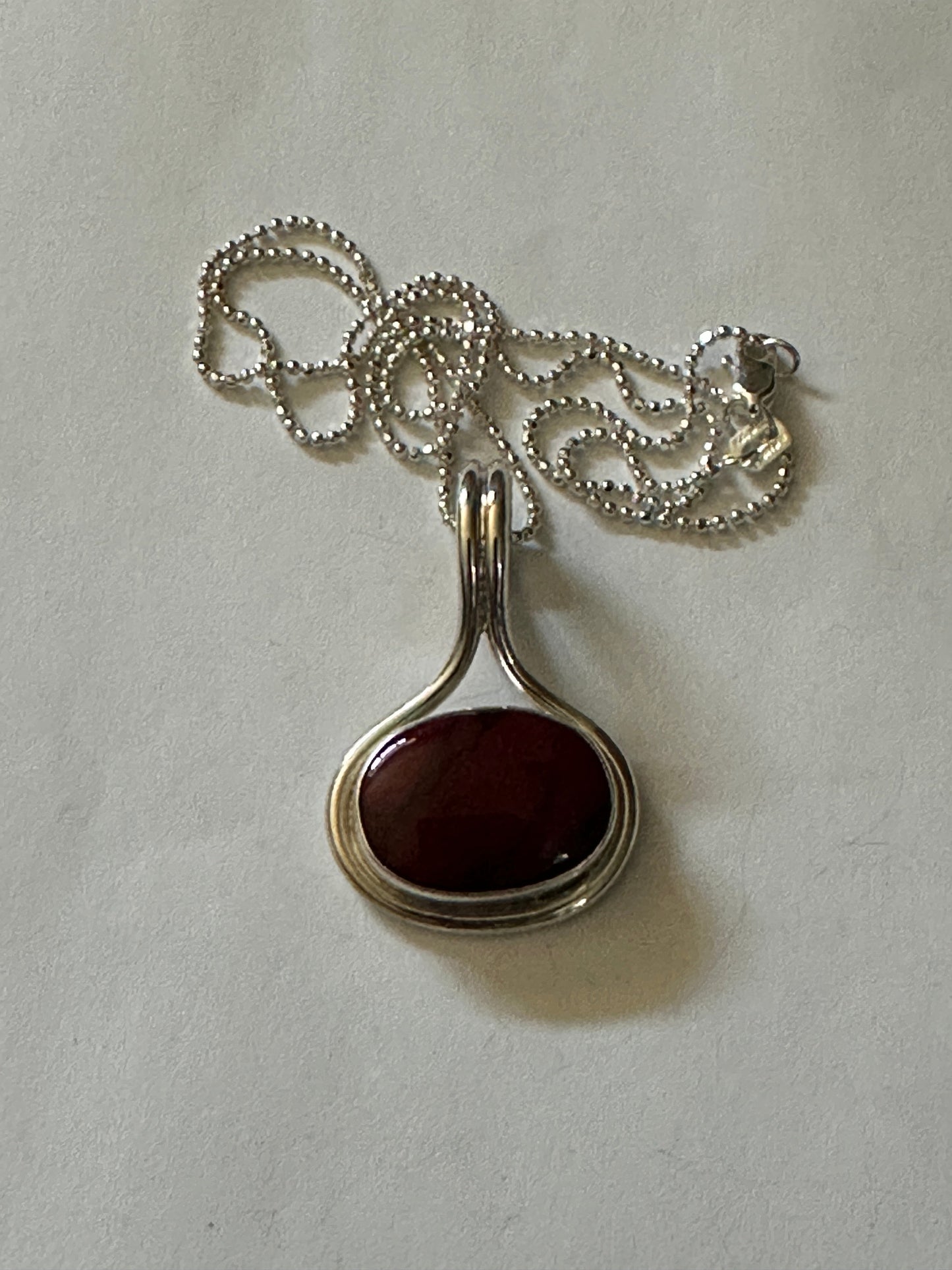 Red Jasper Oval in Wire Frame Pendant Necklace