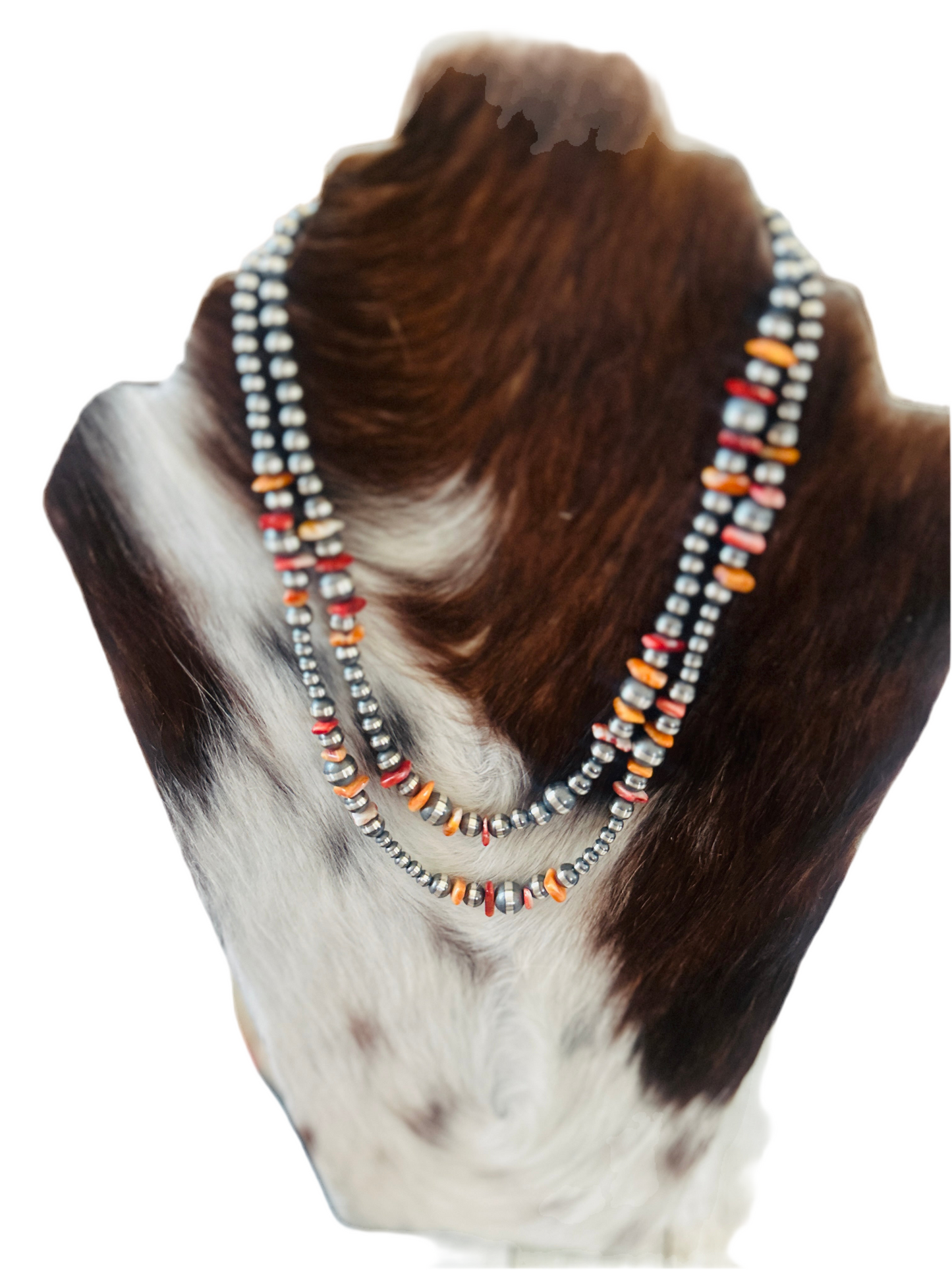 Navajo Sterling Silver & Spiny Oyster Beaded Necklace