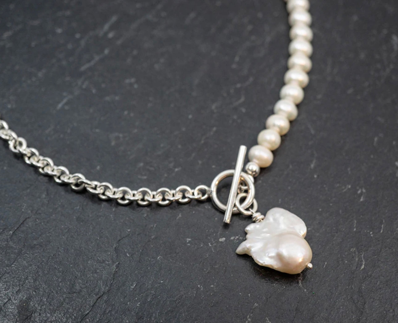 Half & Half Pearl and Silver Necklace