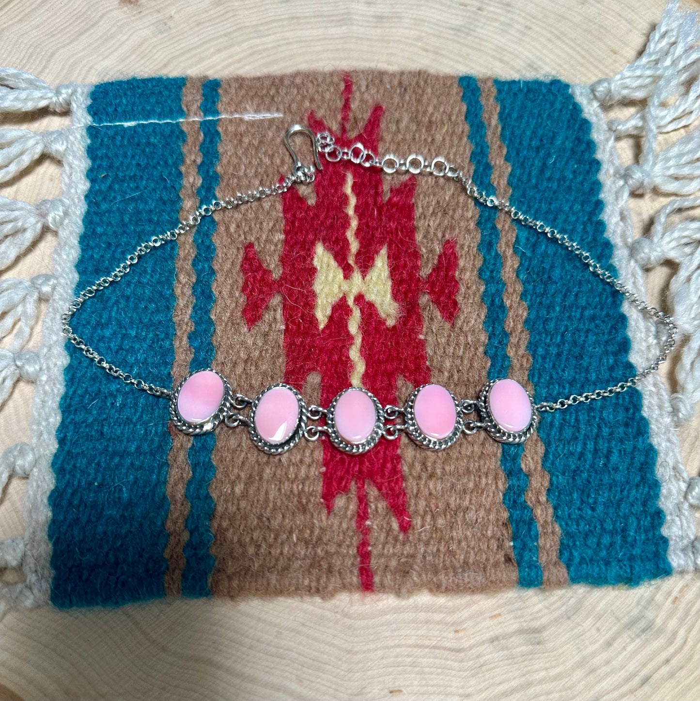 Handmade Sterling Silver & Pink Conch Choker Necklace