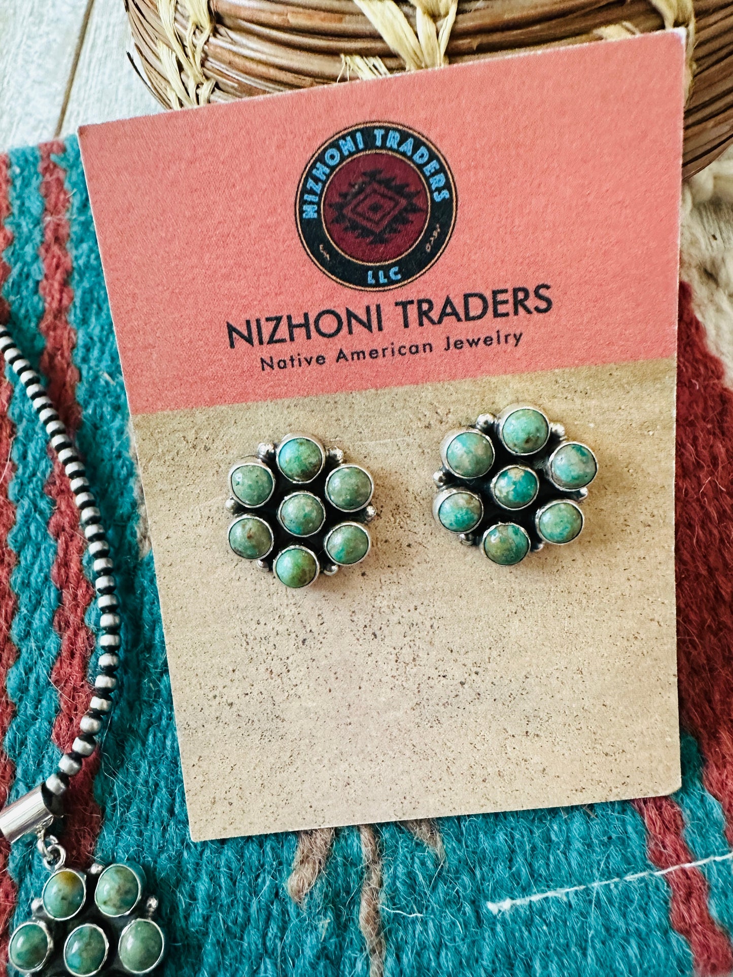 Navajo Sterling Silver & Turquoise Cluster Pendant and Earring Set