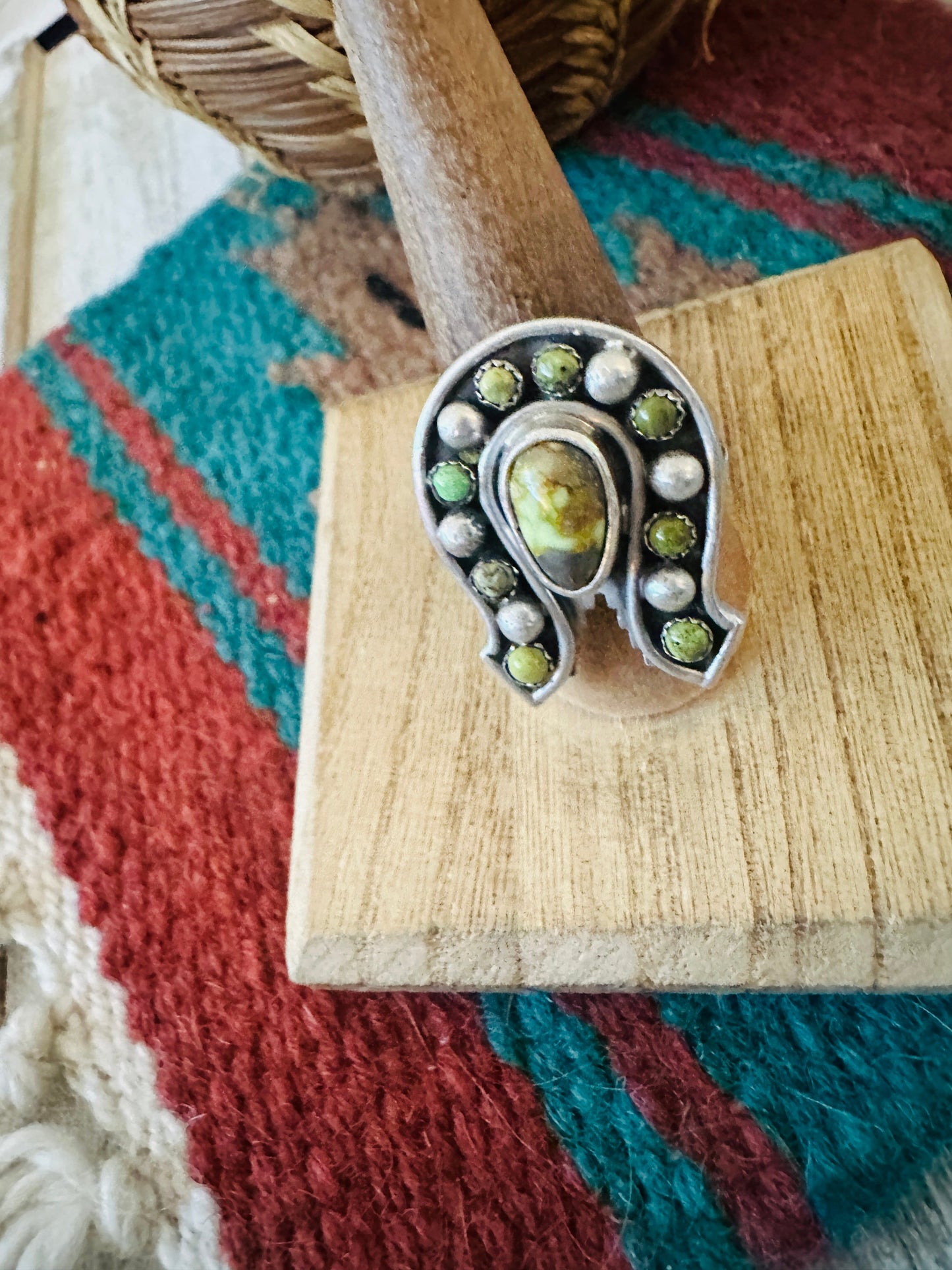 Navajo Sterling Silver & Turquoise Adjustable Horseshoe Ring