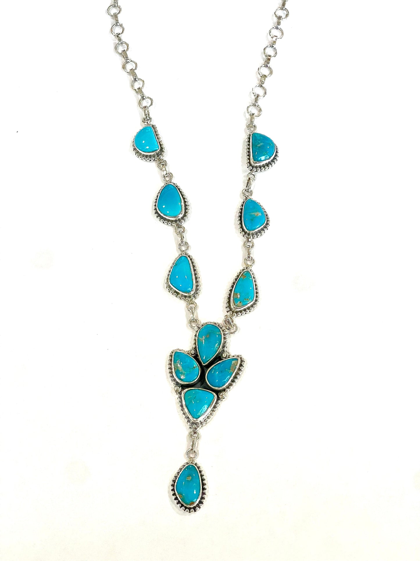 Handmade Sterling Silver Sonoran Mountain Turquoise Lariat Necklace