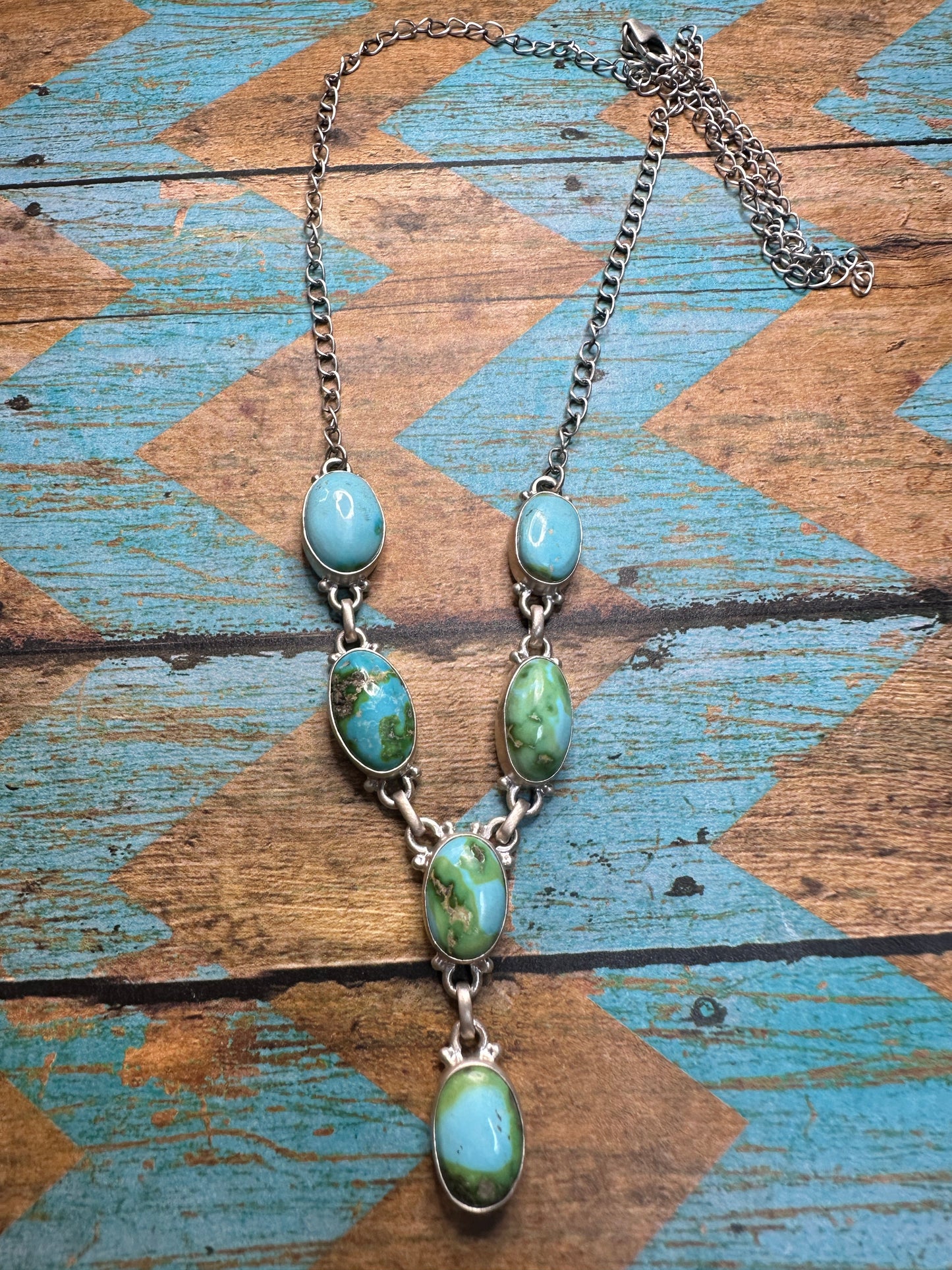 Handmade Sterling Silver & Sonoran Mountain Turquoise Lariat Necklace