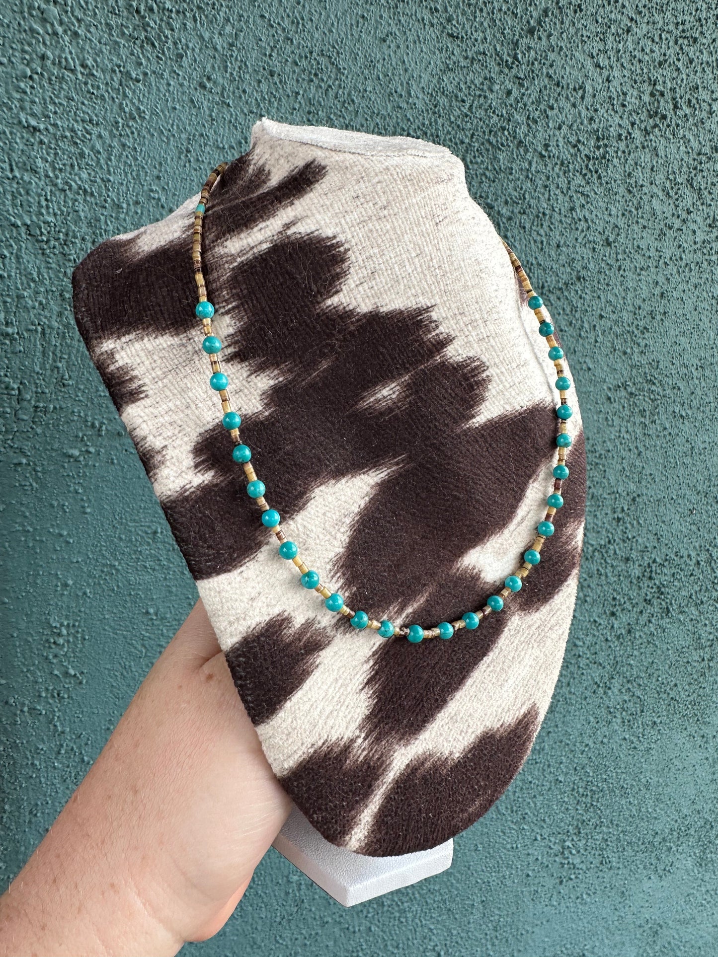 Navajo Turquoise And Heishi Beaded Necklace 16”