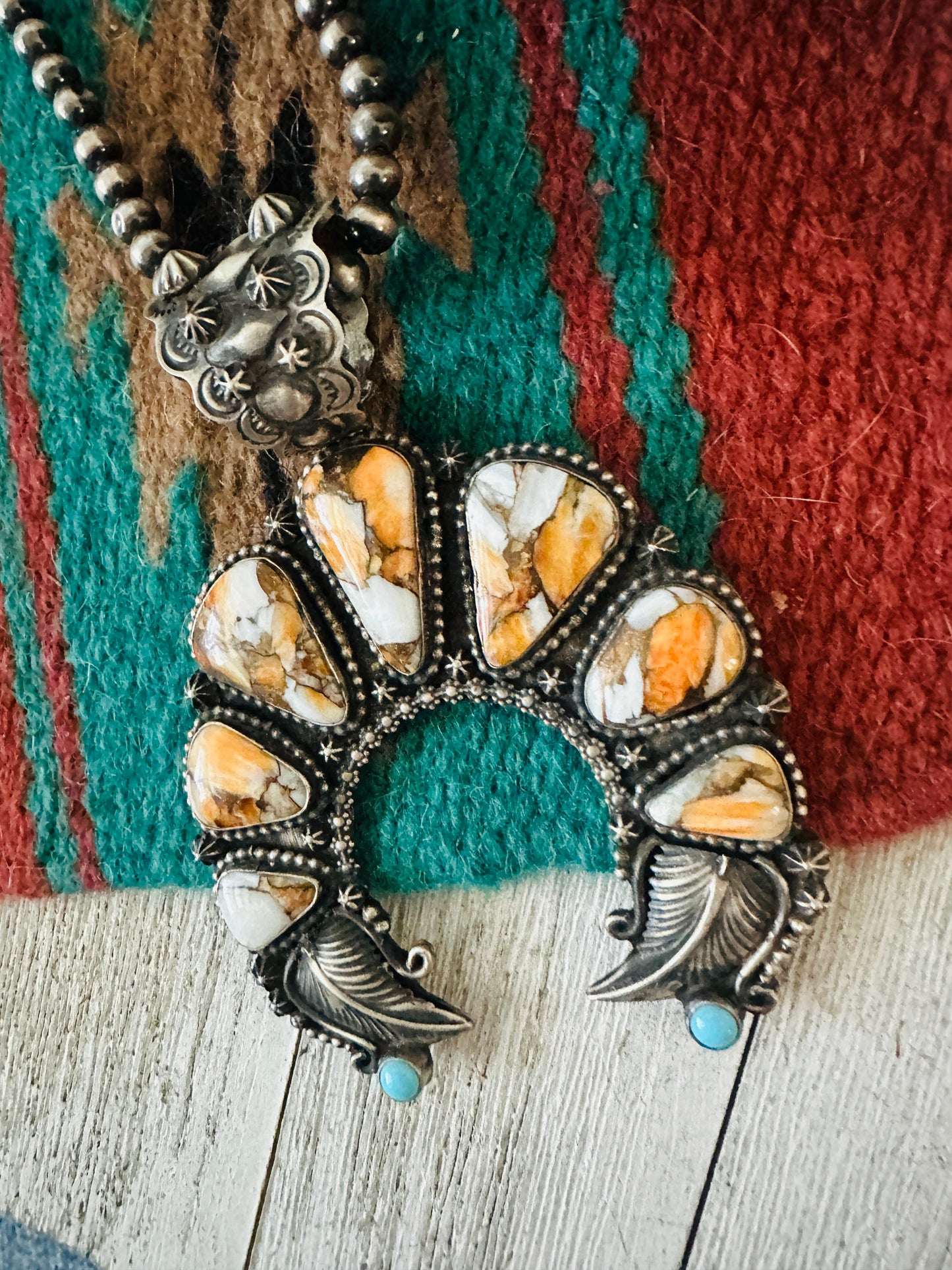 Navajo Sterling Silver, Spice & Turquoise Naja Pendant by Shawn Cayatineto