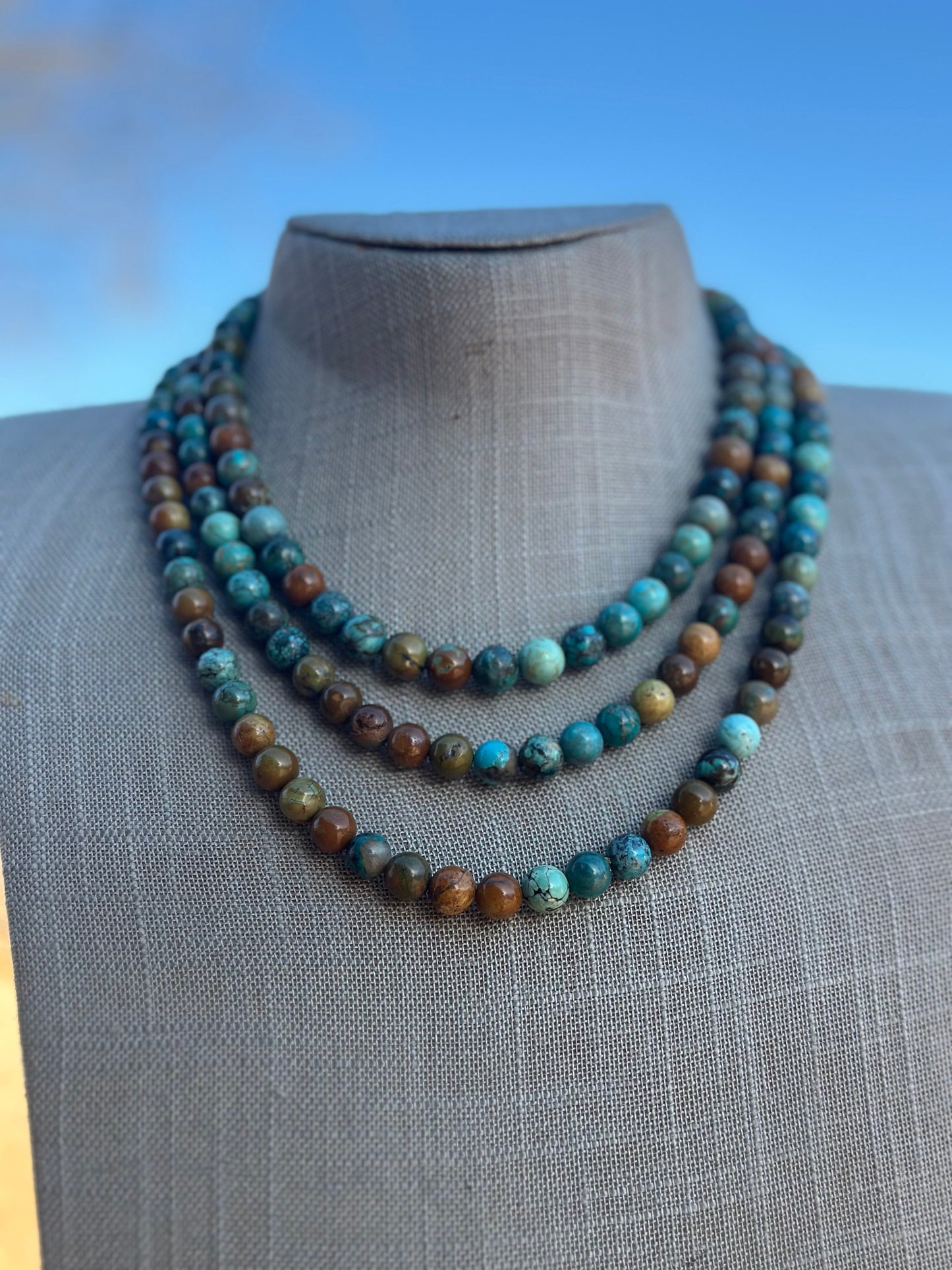 Navajo Tibetan Turquoise & Sterling Silver 8mm Beaded Necklace