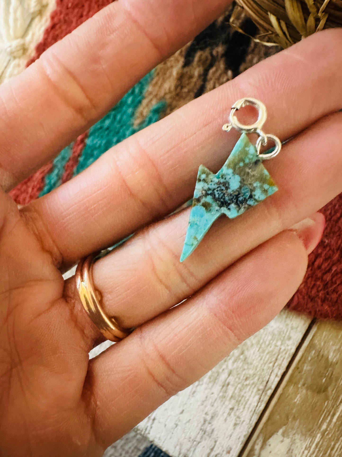 Navajo Hand Carved Turquoise Lightning Bolt Charm